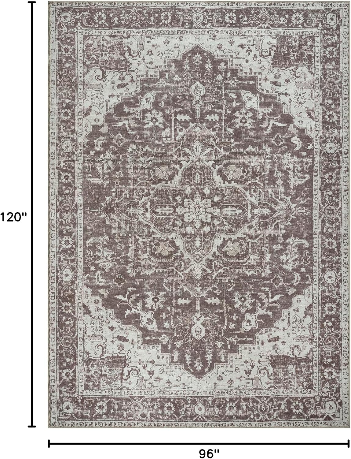 Bloom Rugs Washable Non-Slip 8' x 10' Rug - Dark Brown Traditional Medallion Area Rug for Living Room, Bedroom, Dining Room, and Kitchen - Exact Size: 8' x 10'