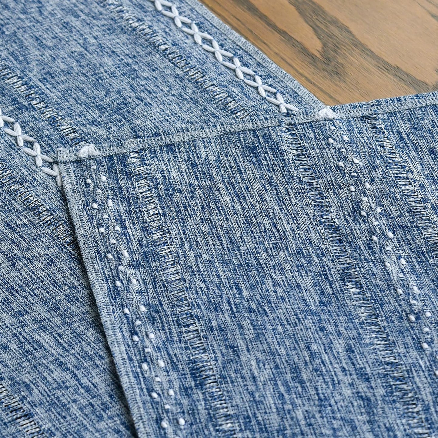 Artoid Mode Blue Rustic Cotton Linen Table Runner, Seasonal Embroidered Hollow Kitchen Dining Table Decoration for Home Party Decor 13x60 Inch