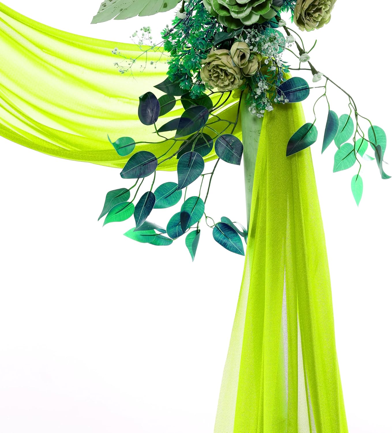 VDS Pack of 3 Panel (30 Inch X 20 Feet) Wedding Arch Draping Fabric Sheer Chiffon Fabric Drapery for Wedding Ceremony Reception Swag Backdrop Canopy Chuppah ARBO Altars Decoration (Parrot Green)