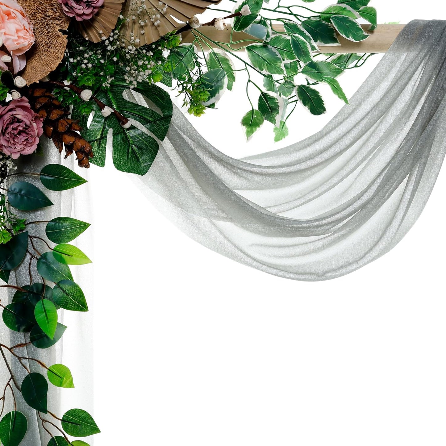 VDS Pack of 2 Panel (30 Inch X 30 Feet) Wedding Arch Draping Fabric Sheer Chiffon Fabric Drapery for Wedding Ceremony Reception Swag Backdrop Canopy Chuppah ARBO Altars Decoration (Grey)