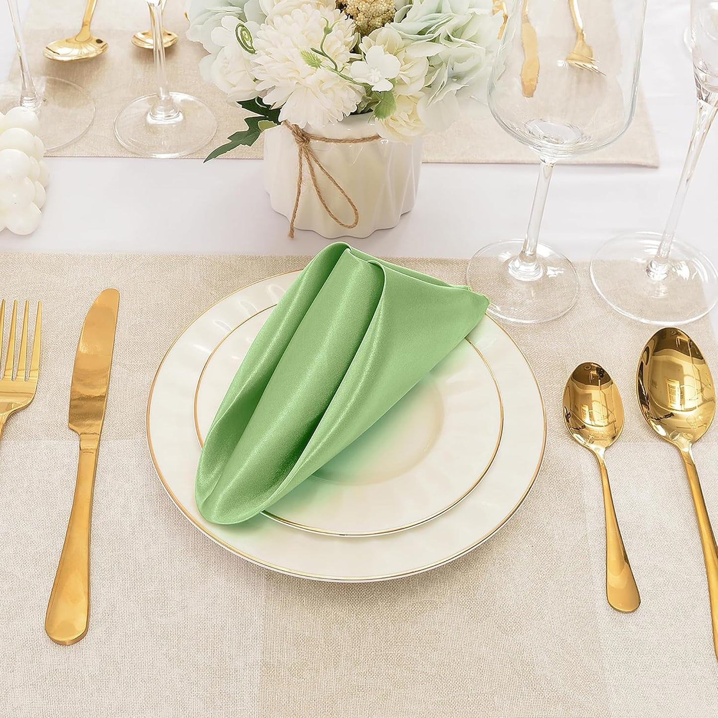 50 Pieces Sage Green Satin Napkins, 17" x 17" Square Table Napkins, Silky Soft Smooth Washable Napkins for Restaurant, Weddings, Dinner, Party Decoration