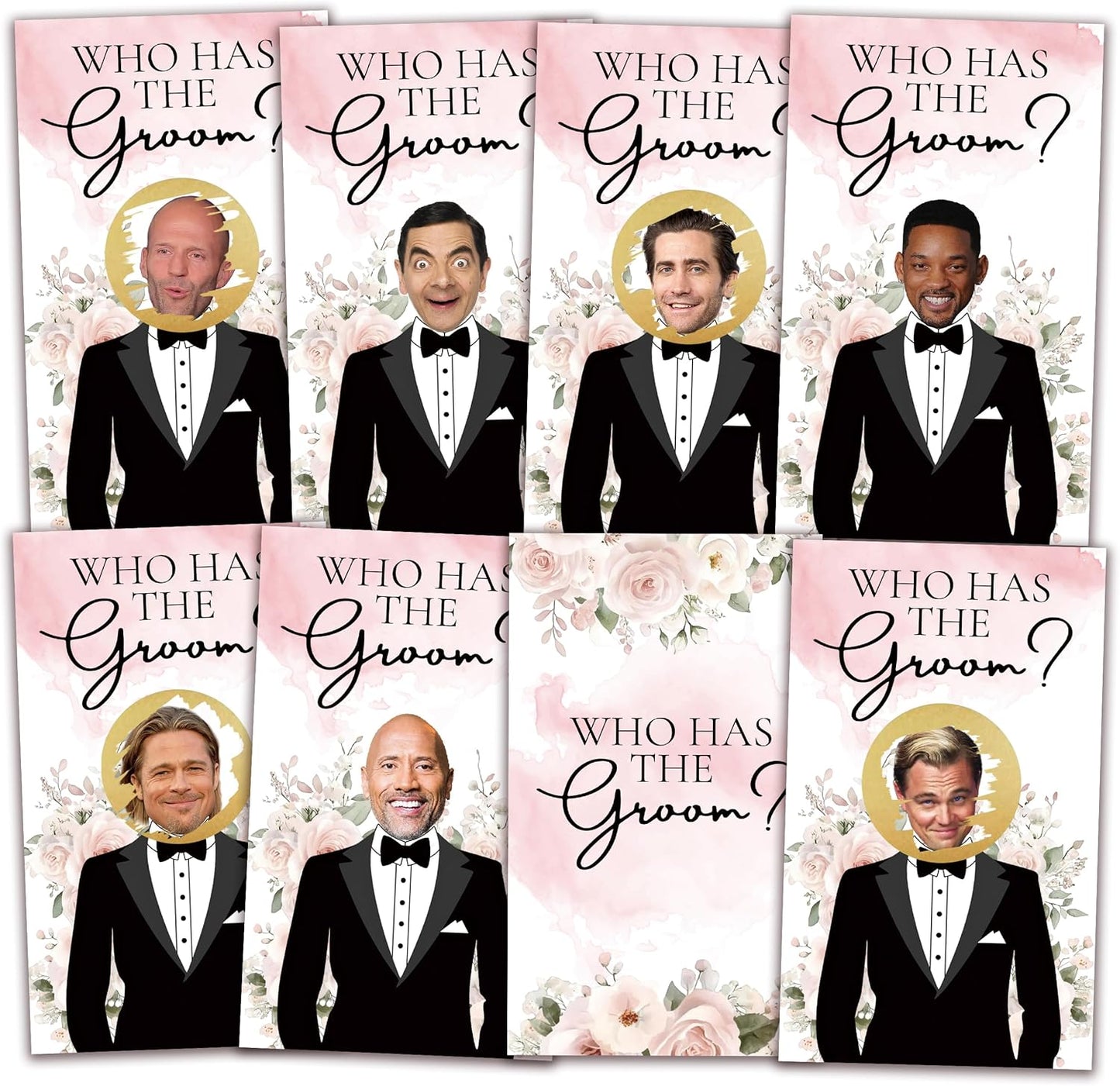 Who Has The Groom Bridal Shower Games, 41 PCcs Pink Floral Scratch Off Cards, 3.5"x 2.1" Funny Bachelorette Party Game Favor Decor, Engagement Party Ideas Activities-A02