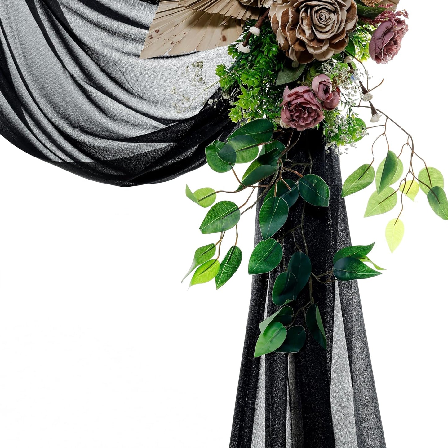 VDS Pack of 1 Panel (30 Inch X 20 Feet) Wedding Arch Draping Fabric Sheer Chiffon Fabric Drapery for Wedding Ceremony Reception Swag Backdrop Canopy Chuppah ARBO Altars Decoration (Black)