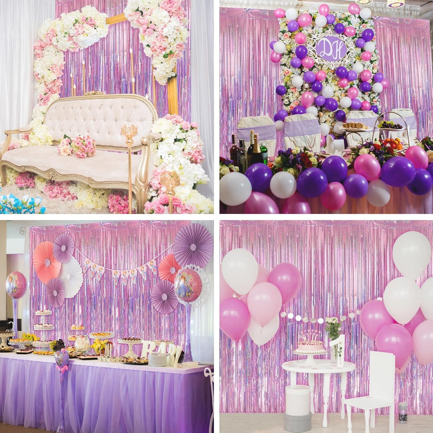 2 Pack Laser Pink Foil Fringe Curtains Streamers Party Decorations 3.3 x 8.2 ft, Tinsel Curtain Fringe Backdrop for Parties, Door Fringe Birthday Streamers, Barbie Backdrop Birthday Party Decorations