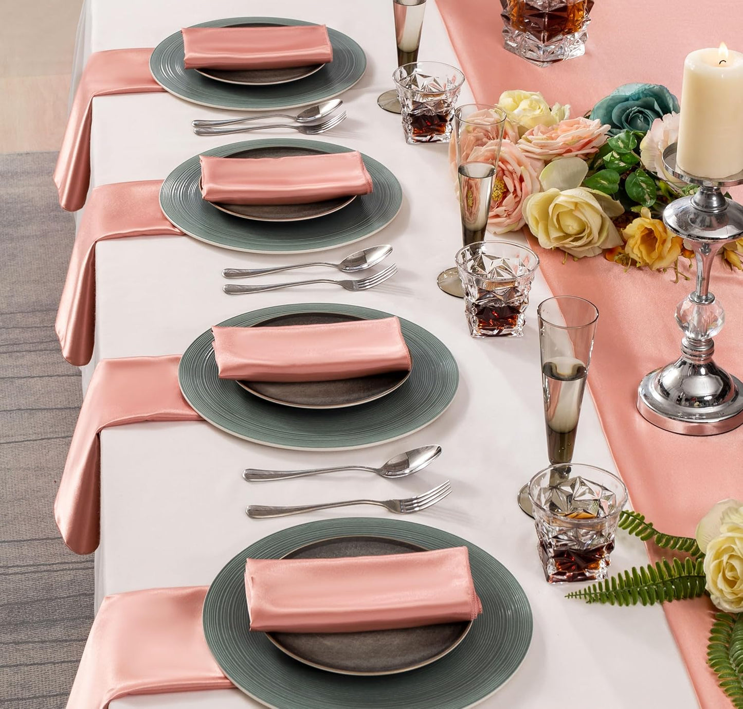 36 Pack Square Satin Dinner Napkins, 16x16 Inches Silky Soft Smooth Table Cloth Napkins for Restaurant Weddings Banquet Party Decoration, Rose Gold