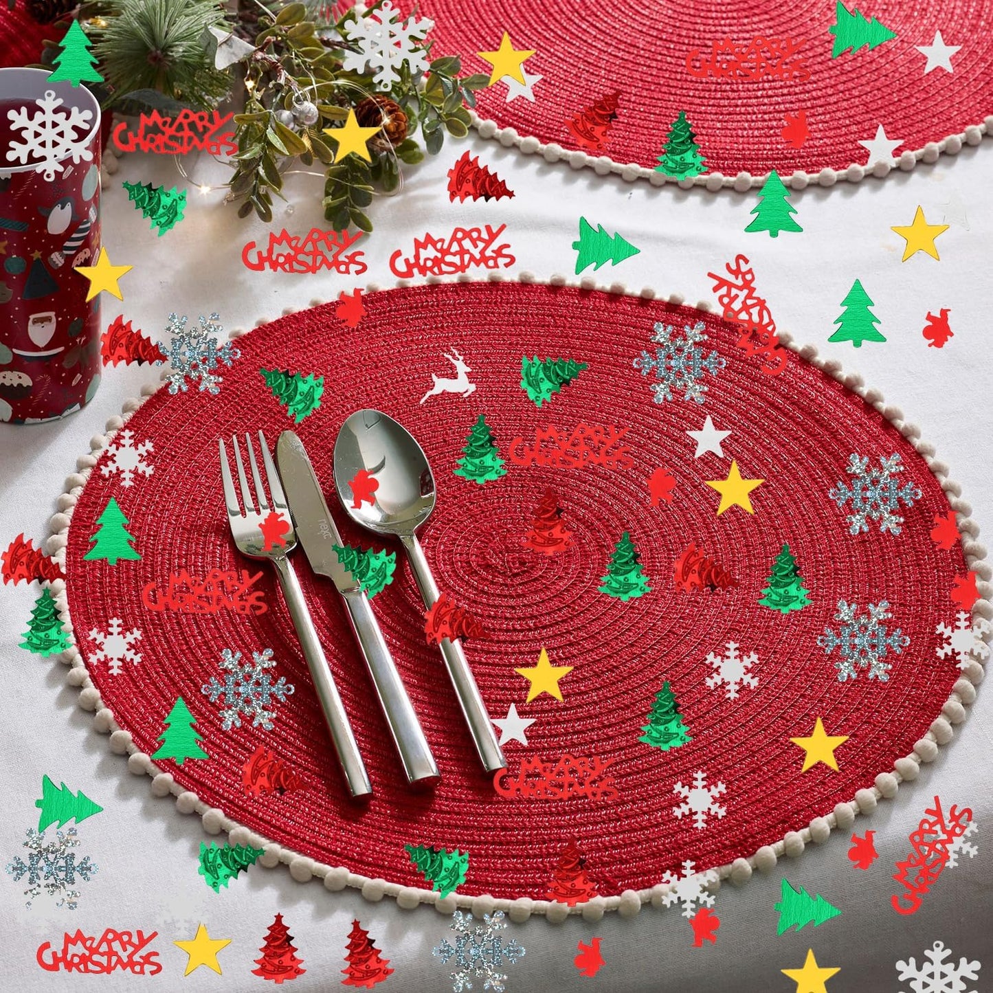 4800pcs Christmas Confetti,Xmas Table Confetti Snowflake Santa Claus Metallic Foil Sequins Glitter Table Scatters for Party Decoration