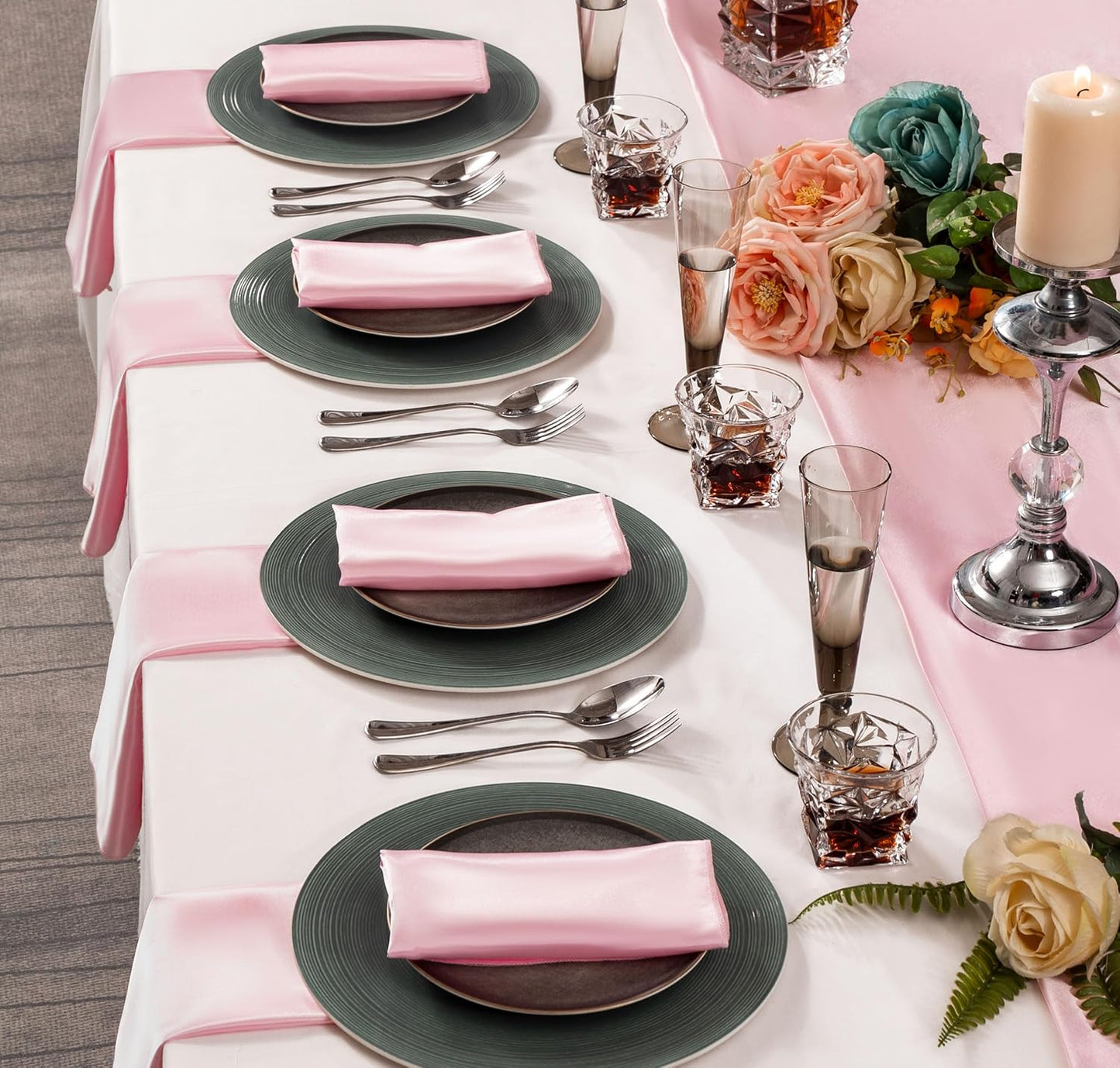 36 Pack Square Satin Dinner Napkins, 16x16 Inches Silky Soft Smooth Table Cloth Napkins for Restaurant Weddings Banquet Party Decoration, Pink