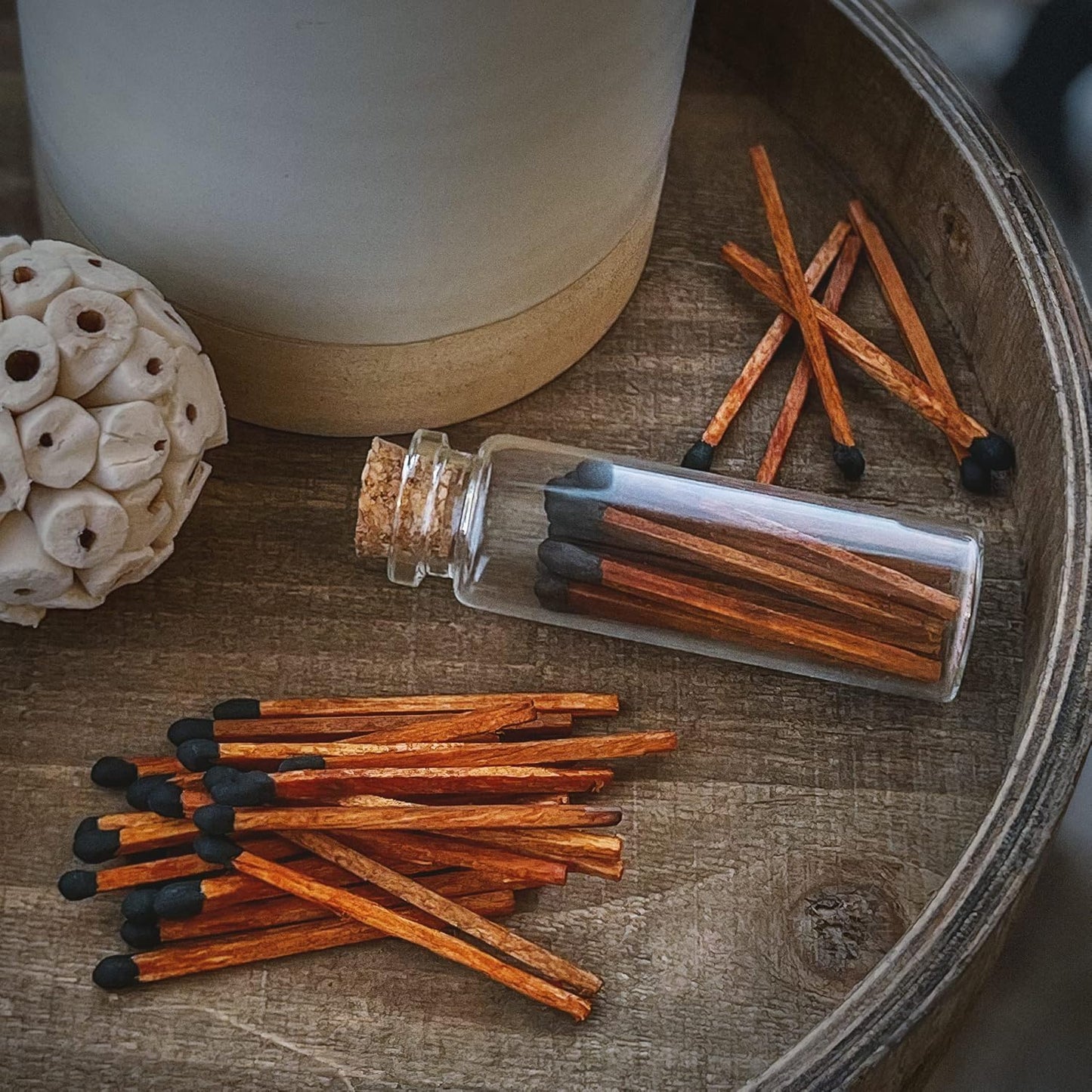 2" Classic White Tip Safety Matches | 3 Glass Bottles Each with Cork Top, Striker & 20 Matchsticks by Thankful Greetings (60+ Total) | Decorative & Unique for Home Decor, Event Giveaways