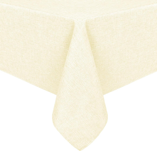 Hiasan Faux Linen Rectangle Tablecloth - Wrinkle and Stain Resistant Washable Table Cloth for Kitchen Dining Room Holiday Table Cover for Dinner, Champagne, 70 x 90 Inch