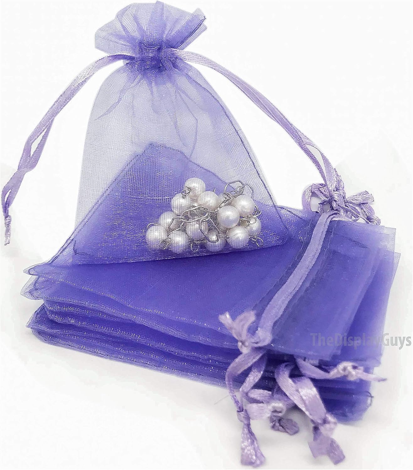 TheDisplayGuys 100-Pack 4x6 Lavender Sheer Organza Gift Bags with Drawstring, Jewelry Candy Treat Wedding Party Favors Mesh Pouch