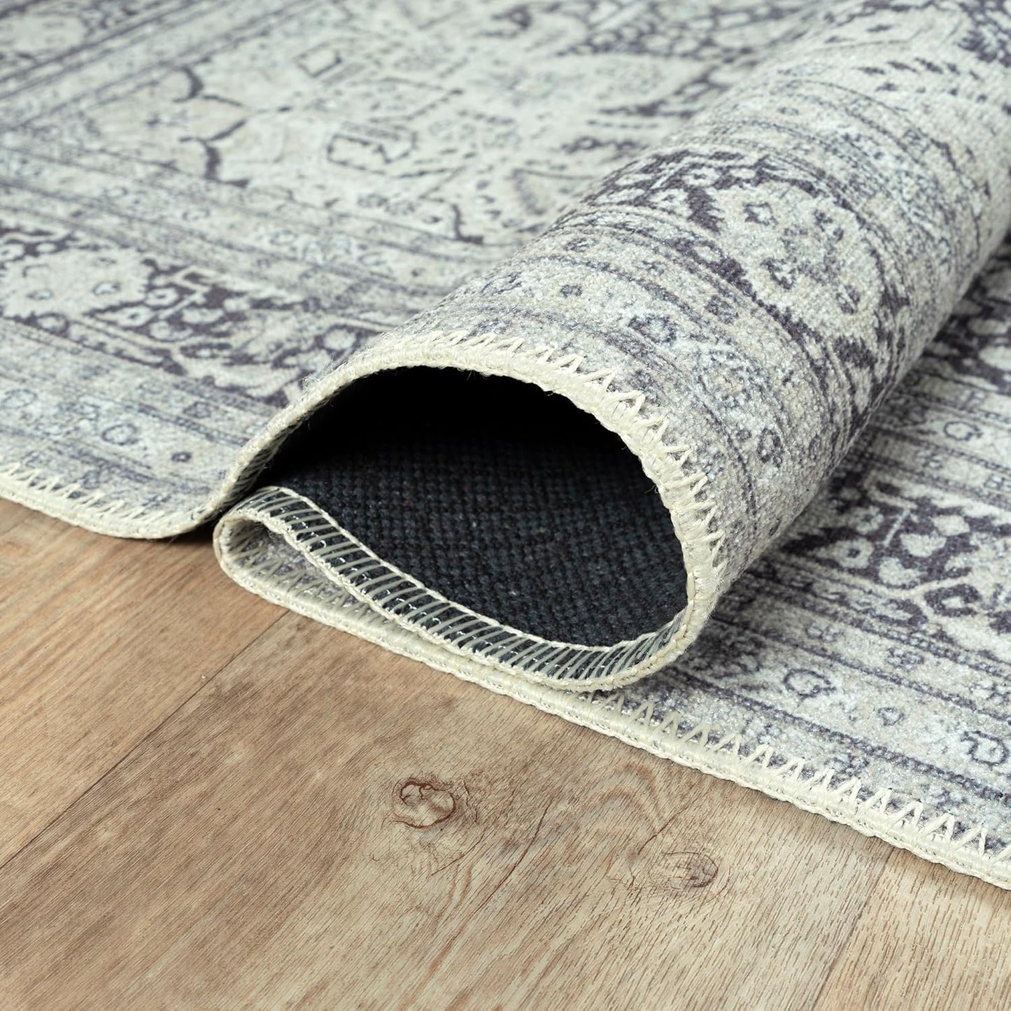 Bloom Rugs Washable Non-Slip 7 ft Runner - Charcoal Blue Traditional Medallion Runner for Entryway, Hallway, Bathroom, and Kitchen - Exact Size: 2.5' x 7'