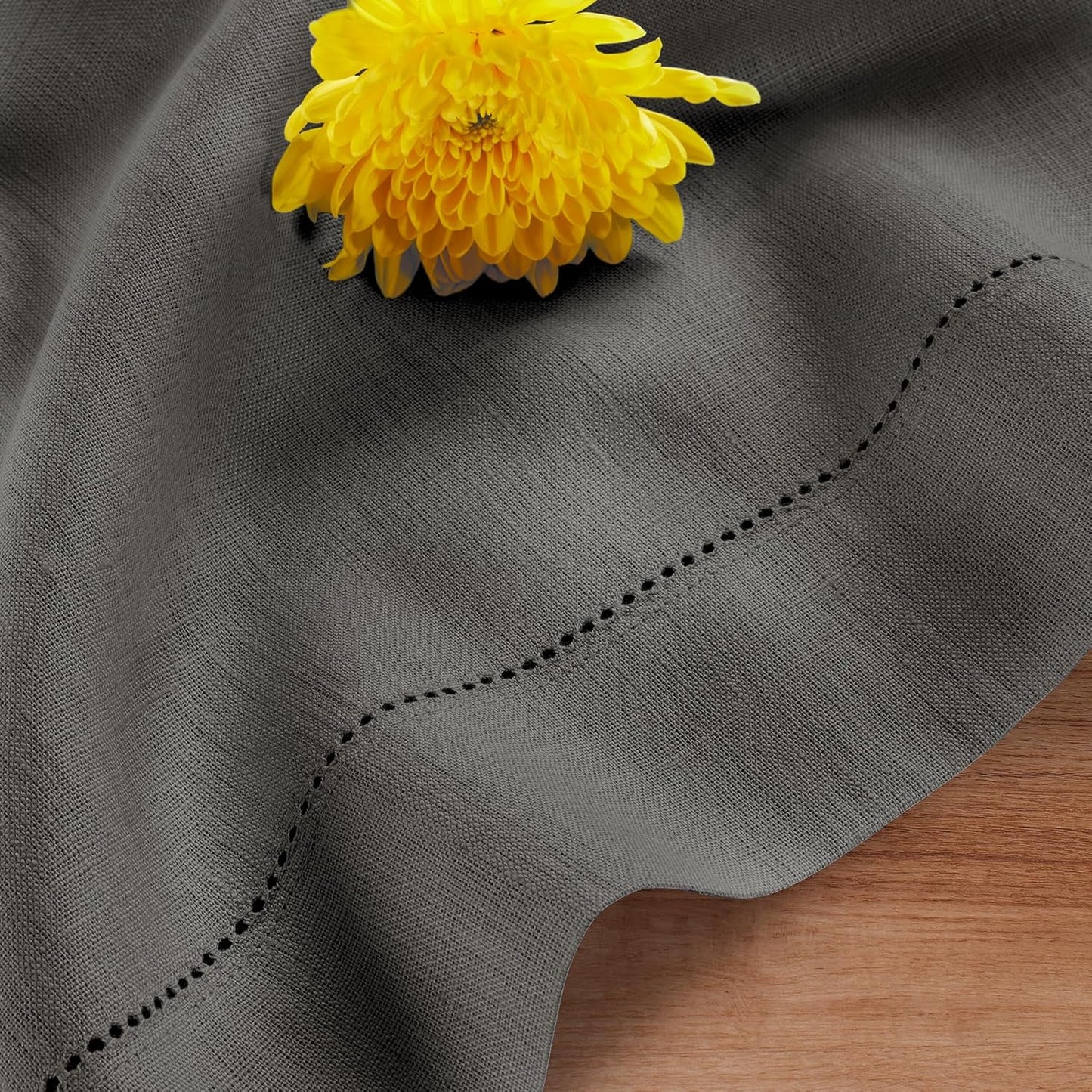 Solino Home Linen Tablecloth 60 x 108 Inch - Classic Hemstitch 100% Pure Linen Steel Gray Table Cloth for Rectangle Tables - Machine Washable Tablecloth for Fall, Autumn