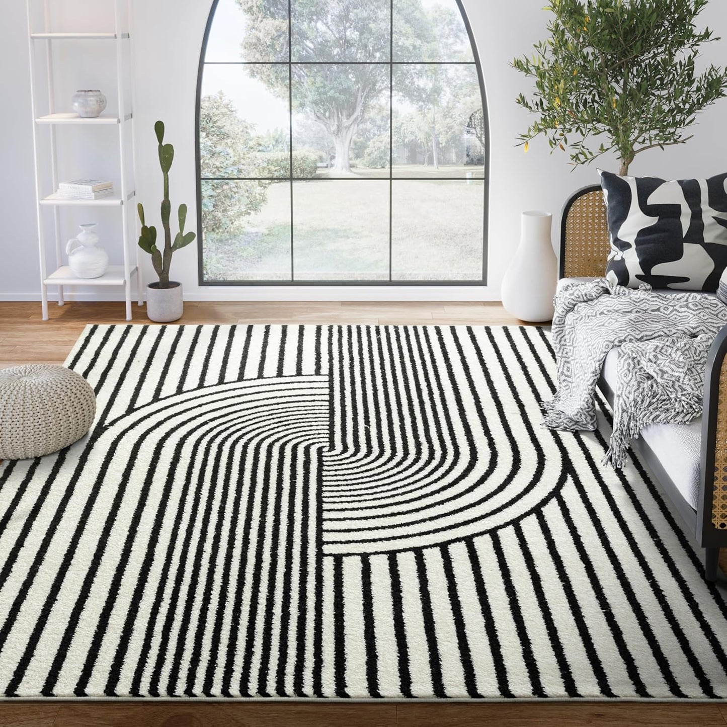 Abani Nuevo Collection Area Rug - Mid-Century Black and White Arch Knot Design - 2'6" x 6' - for Living Room, Bedroom & Office