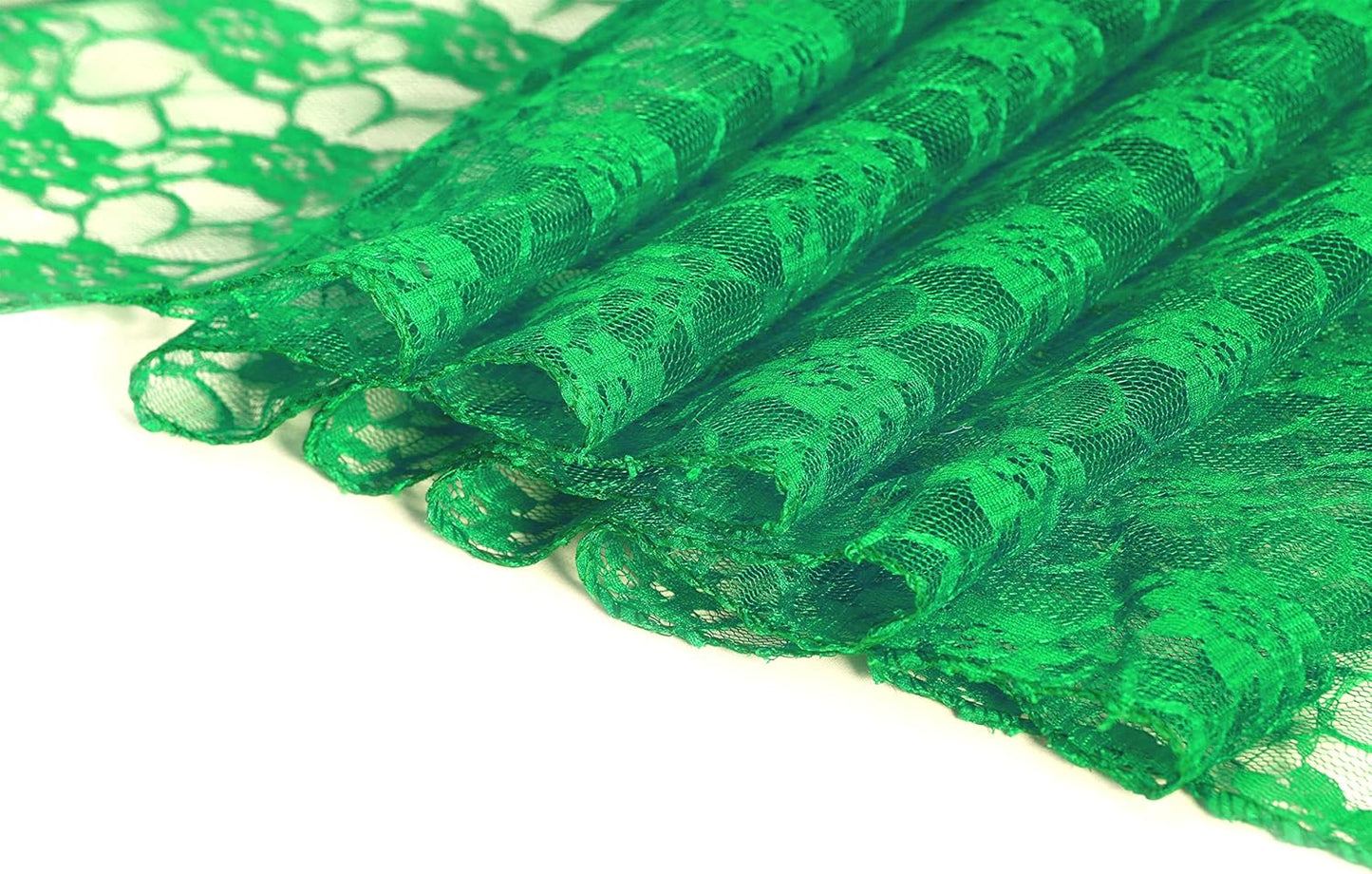 MDS Pack of 10 Wedding 12 x 108 inches Lace Table Runner for Wedding, Decorations for Birthday Parties, Banquets, Graduations, Engagements, and Runners fit Rectangle, Round Table- Green