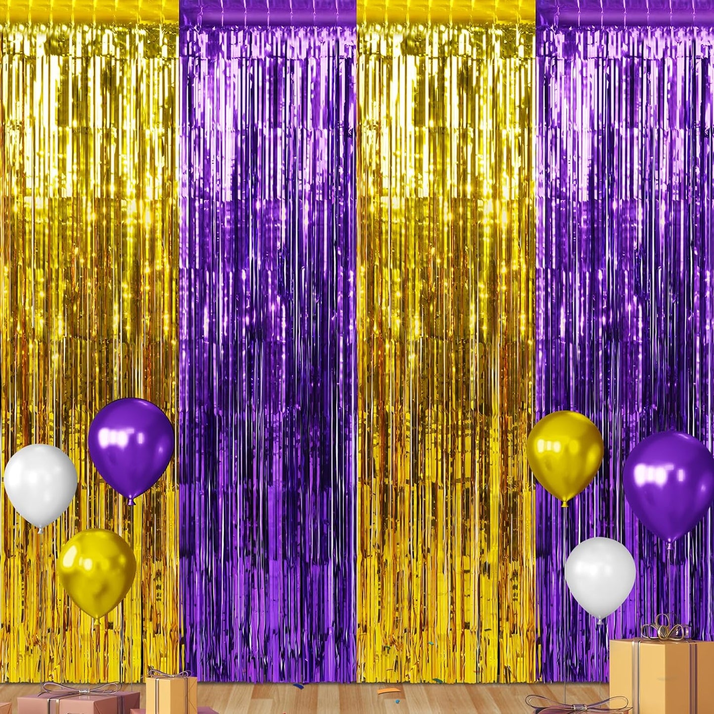 3Pack 3.3Ft x 6.6Ft Graduation Foil Fringe Curtain Backdrop Decorations, Purple Gold Metallic Tinsel Foil Streamers Curtain Photo Booth Background for Graduation Prom Wedding Birthday Party Decoration