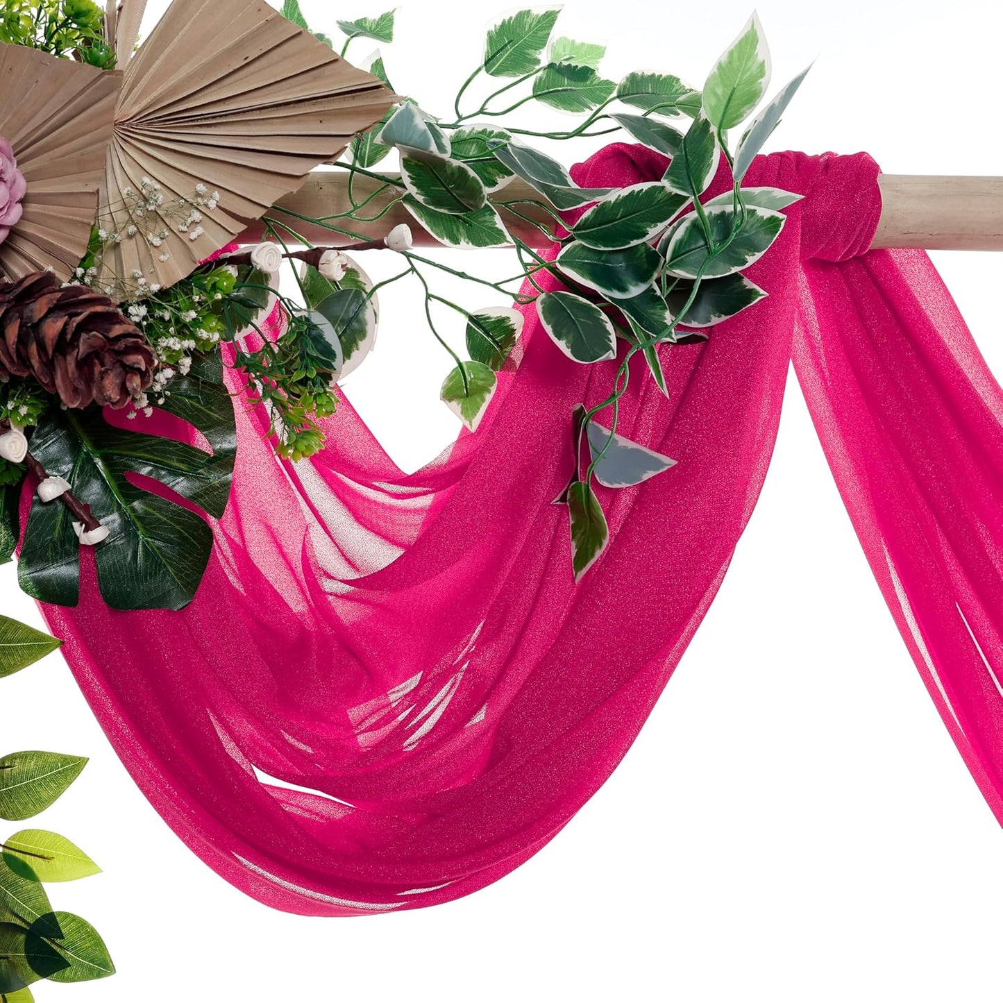 VDS Pack of 2 Panel (30 Inch X 40 Feet) Wedding Arch Draping Fabric Sheer Chiffon Fabric Drapery for Wedding Ceremony Reception Swag Backdrop Canopy Chuppah ARBO Altars Decoration (Hot Pink)