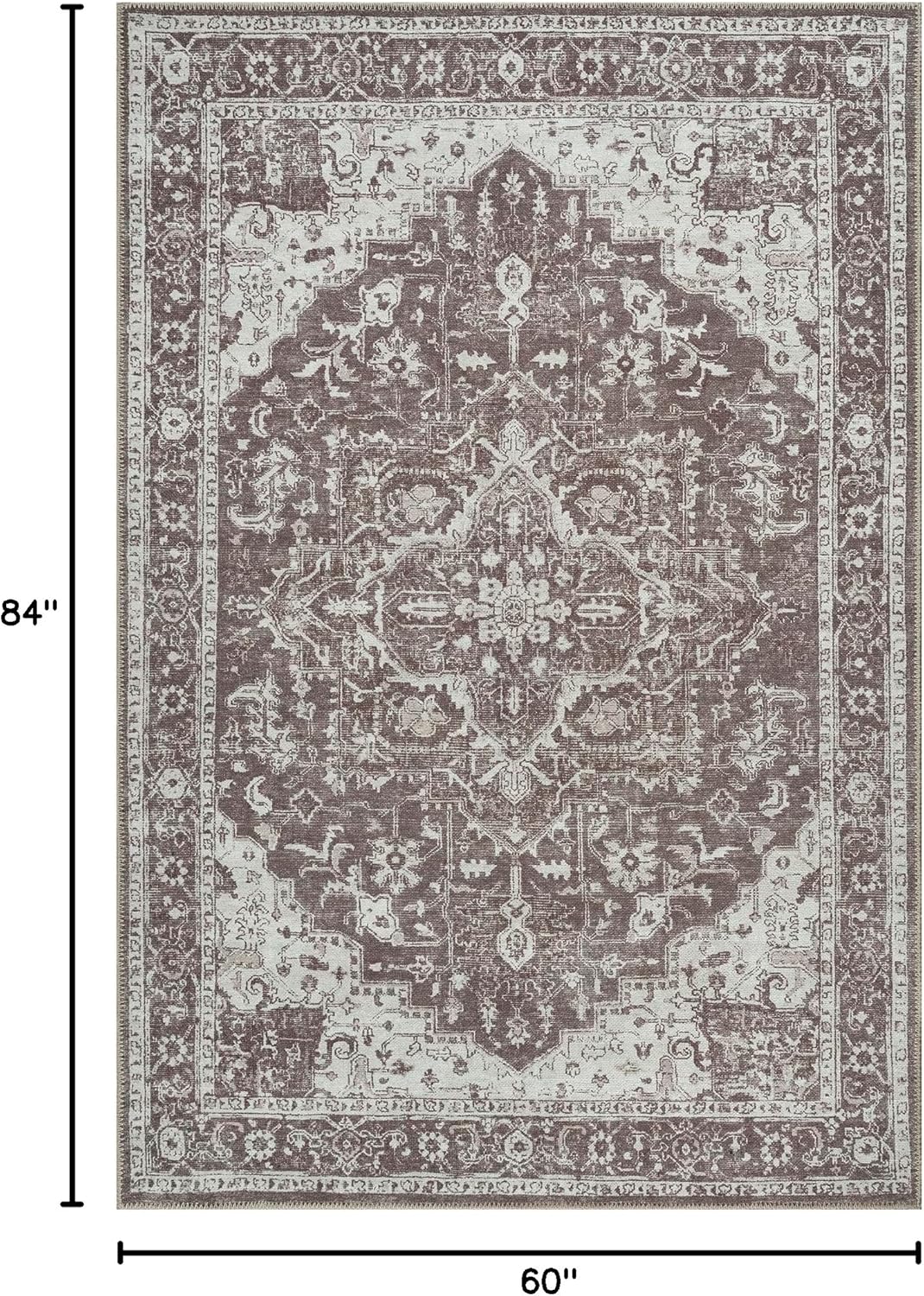 Bloom Rugs Washable Non-Slip 5' x 7' Rug - Dark Brown Traditional Medallion Area Rug for Living Room, Bedroom, Dining Room, and Kitchen - Exact Size: 5' x 7'