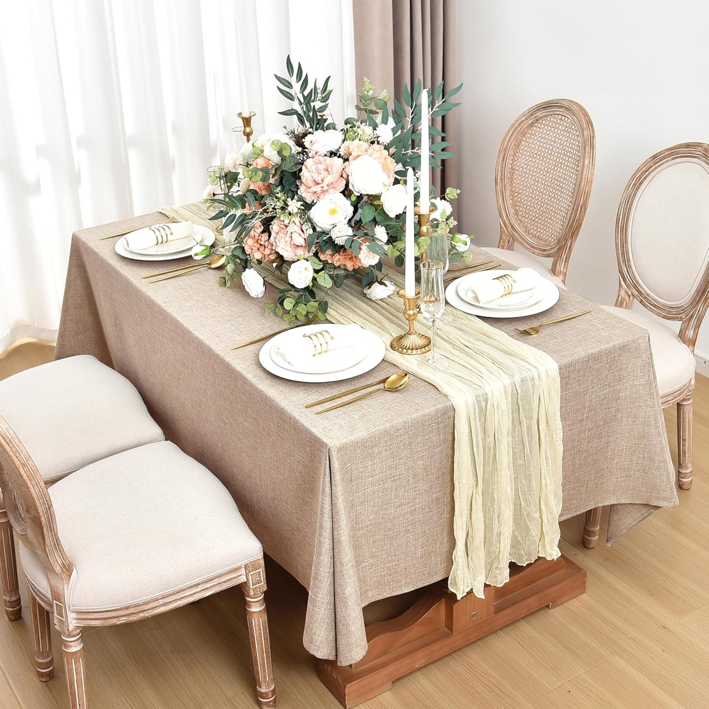 Fitable Faux Linen Tablecloths for Rectangle Tables: Water & Stain Resistant Farmhouse Table Cloth, Washable Burlap Textured Table Covers for Kitchen Dining Party(2 Pack, 60x84 Inch, Beige)