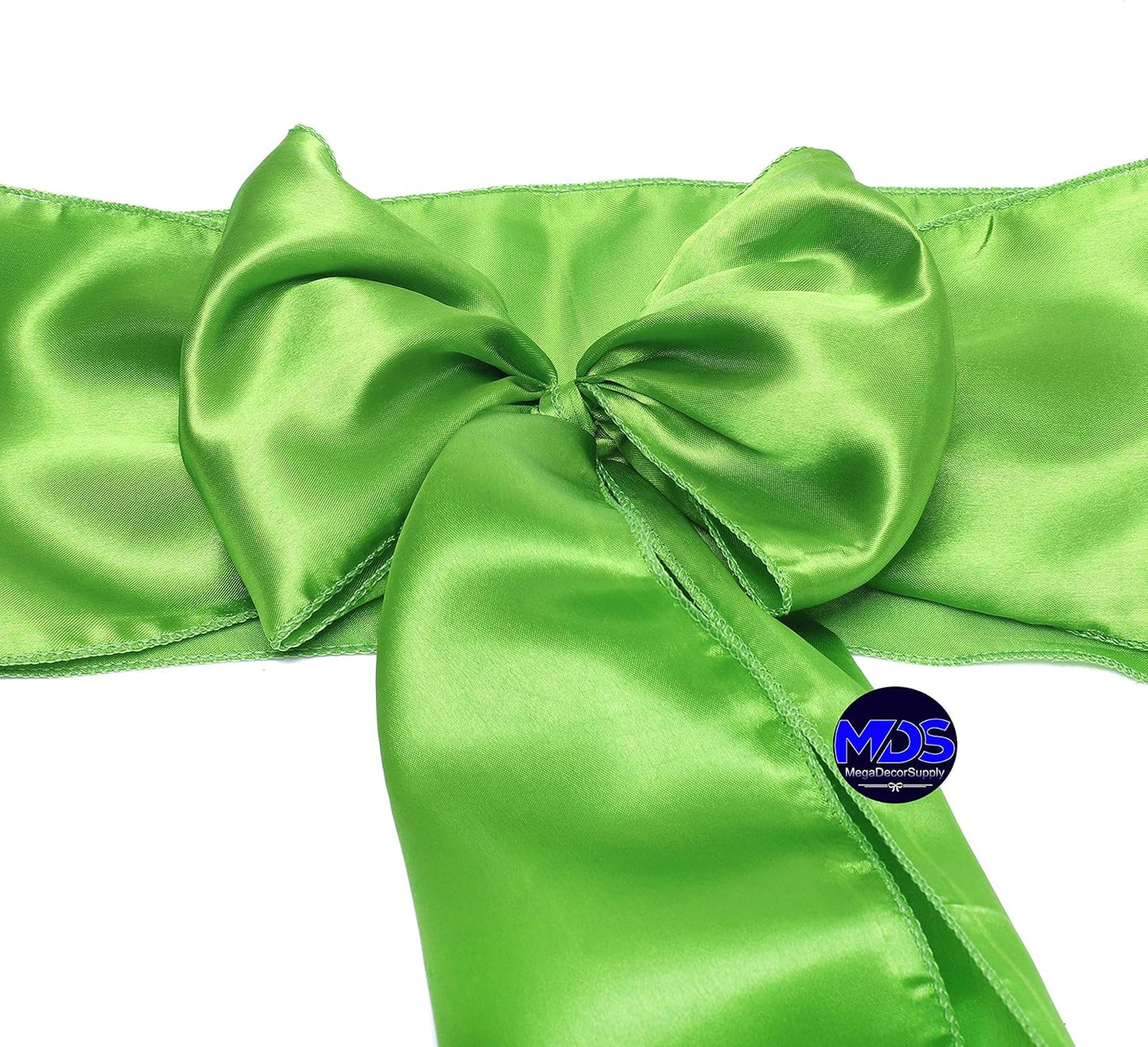 MDS Pack of 150 PCS Satin Chair Sashes Charmeuse Sateen Dining Chair Bows Ribbon Ties Back Sash for Wedding Party Birthday Home Hotel Restaurant Banquet Decoration (7 x 108 Inch, Parrot Green)