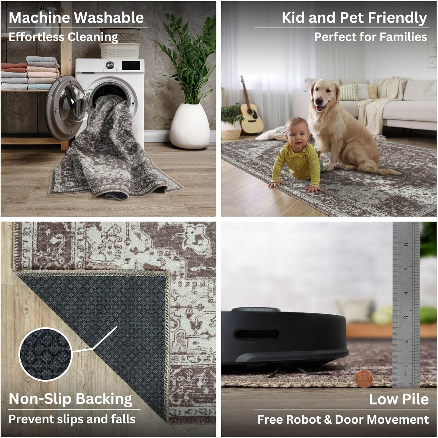 Bloom Rugs Washable Non-Slip 8' x 10' Rug - Dark Brown Traditional Medallion Area Rug for Living Room, Bedroom, Dining Room, and Kitchen - Exact Size: 8' x 10'