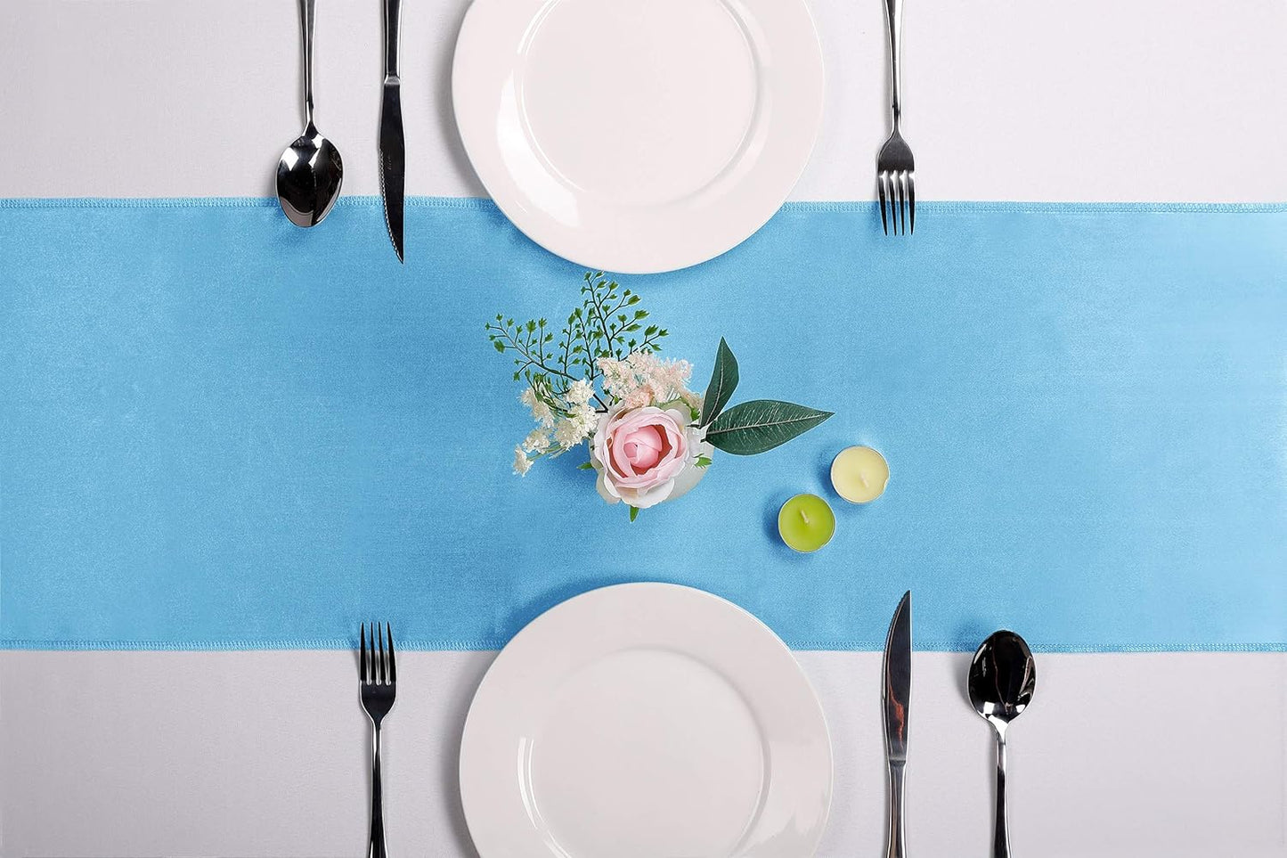 5-Pack Satin Table Runner Blue 12 x 108 inches Long, Table Runners for Wedding, Birthday Parties, Banquets Decorations（5 Pack, 12x108 Inch, Blue）