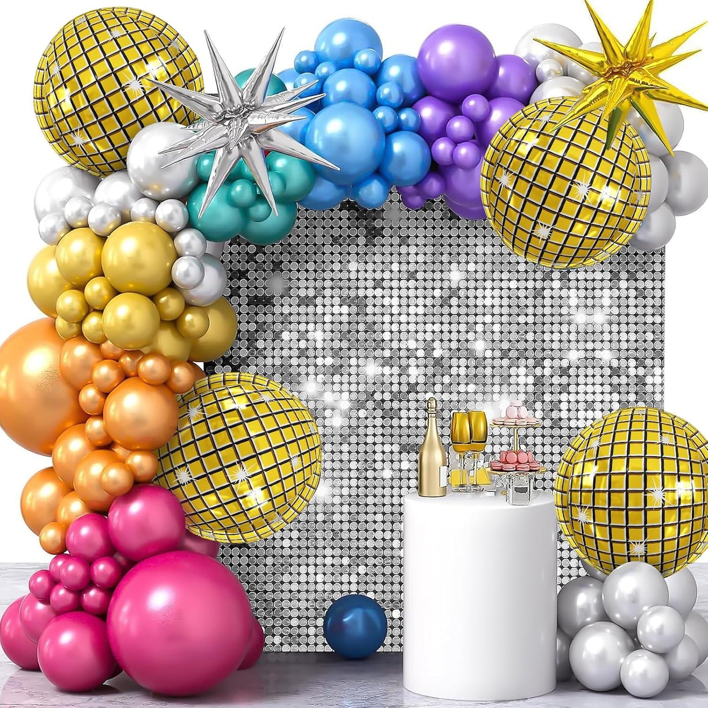 Disco Ball Balloons 4PC,Foil Disco Balloons 22 Inch 4D Round Metallic Gold Balloon for 70s 80s Birthday Bachelorette Graduation Gold Decorations