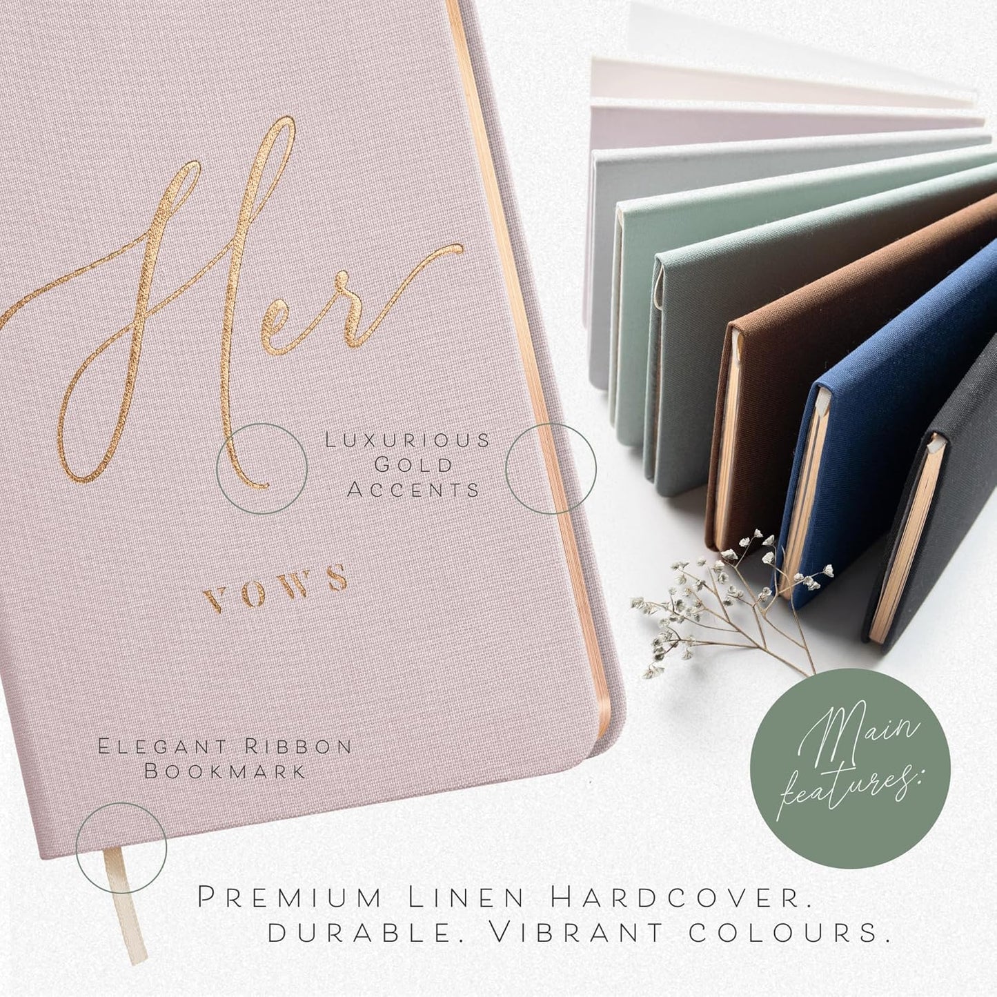 ARTESORI Vow Books His and Hers - Linen Wedding Vow Books Perfect as Bride & Groom Gifts, Wedding Registry Ideas - His & Hers Gifts Wedding Vow Book - Wedding Essentials & Accessories (Blush & Grey)