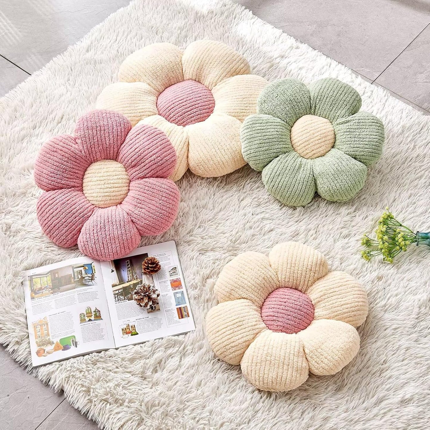 Flower Throw Pillow, Soft White 19.6" Shaped Floor Pillow for Home Decor, Cute Aesthetic Plush Decorative Pillows for Bed, Sofa, Couch