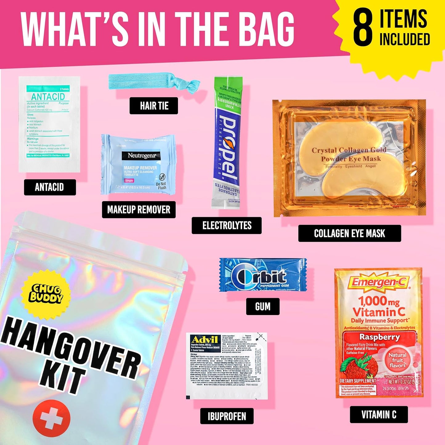 6 Pre-Filled Hangover Kit Bags - Bachelorette Hangover Kit - Bridesmaid Gifts, Bachelorette Party Favors, & More - Hangover Recovery Kit - Hangover Kit Supplies