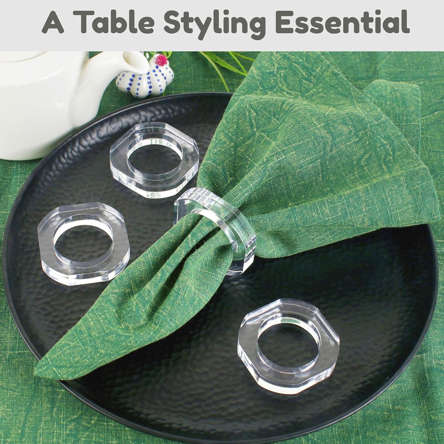 Acrylic Napkin Rings Set of 12-Elegant Napkin Holders for Cloth Napkins, Classic Round Serviette Rings for Dining Table Décor, Weddings, Banquets, Parties & Gatherings (Transparent)-ALPHA Living HOME