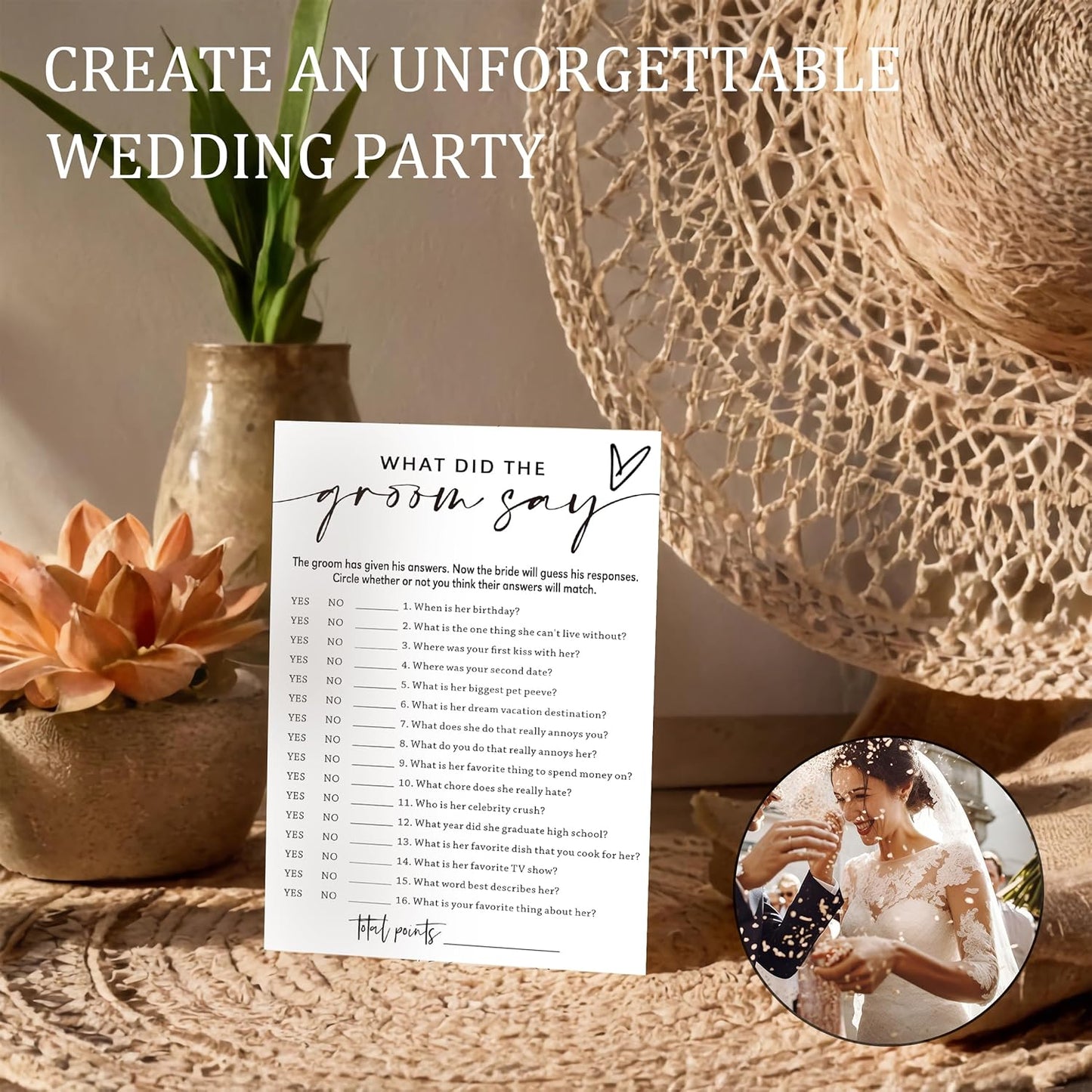 Fun Wedding Shower Games Cards, What Did the Groom Say, Bridal Shower Games for 25 Guests, Engagement Party Wedding Game Cards (5 × 7 Inch), Minimalist White Newlywed Party Gift & Supplies - A12
