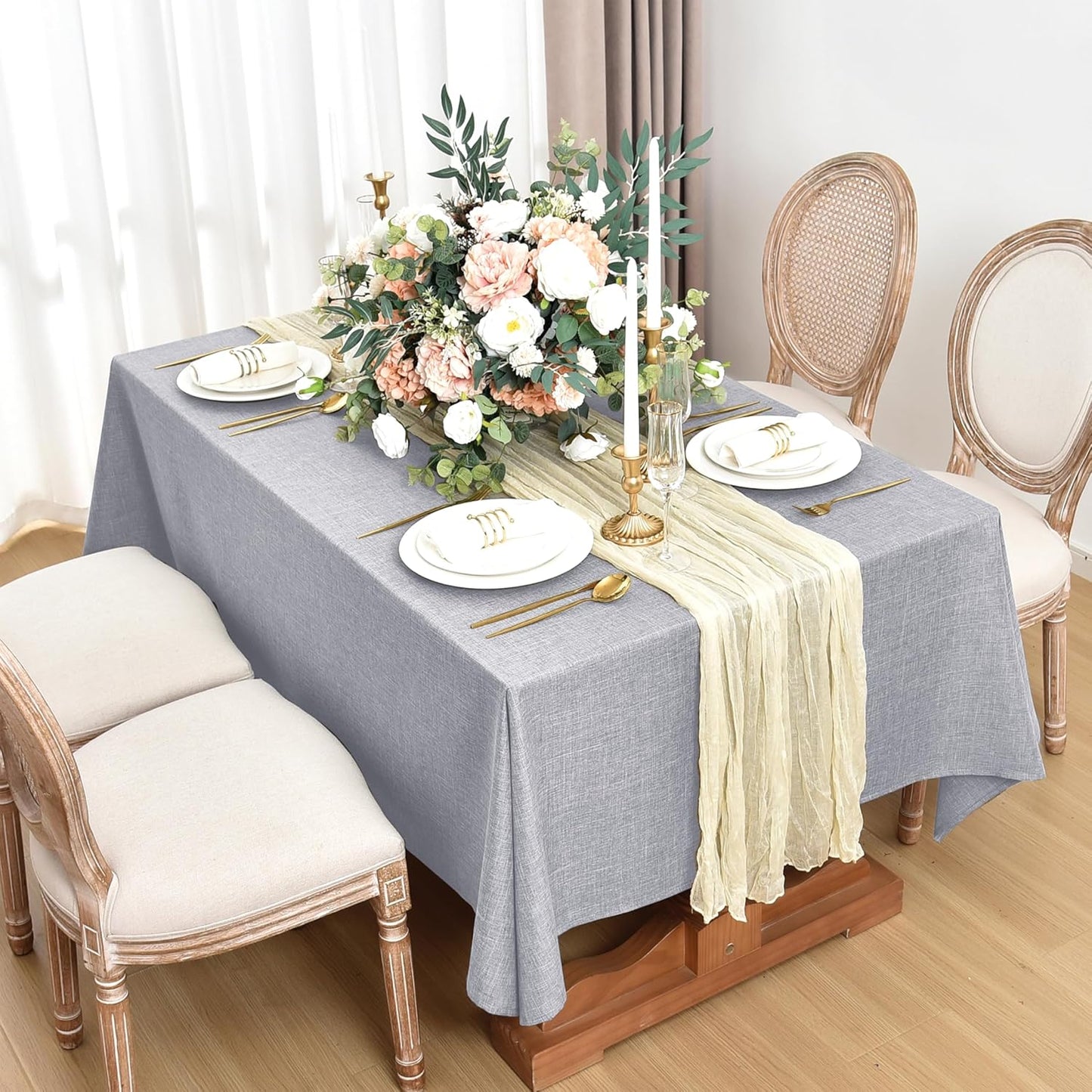 Fitable Faux Linen Tablecloths for Rectangle Tables: Water & Stain Resistant Farmhouse Table Cloth, Washable Burlap Textured Table Covers for Kitchen Dining Party(2 Pack, 60x120 Inch, Light Grey)