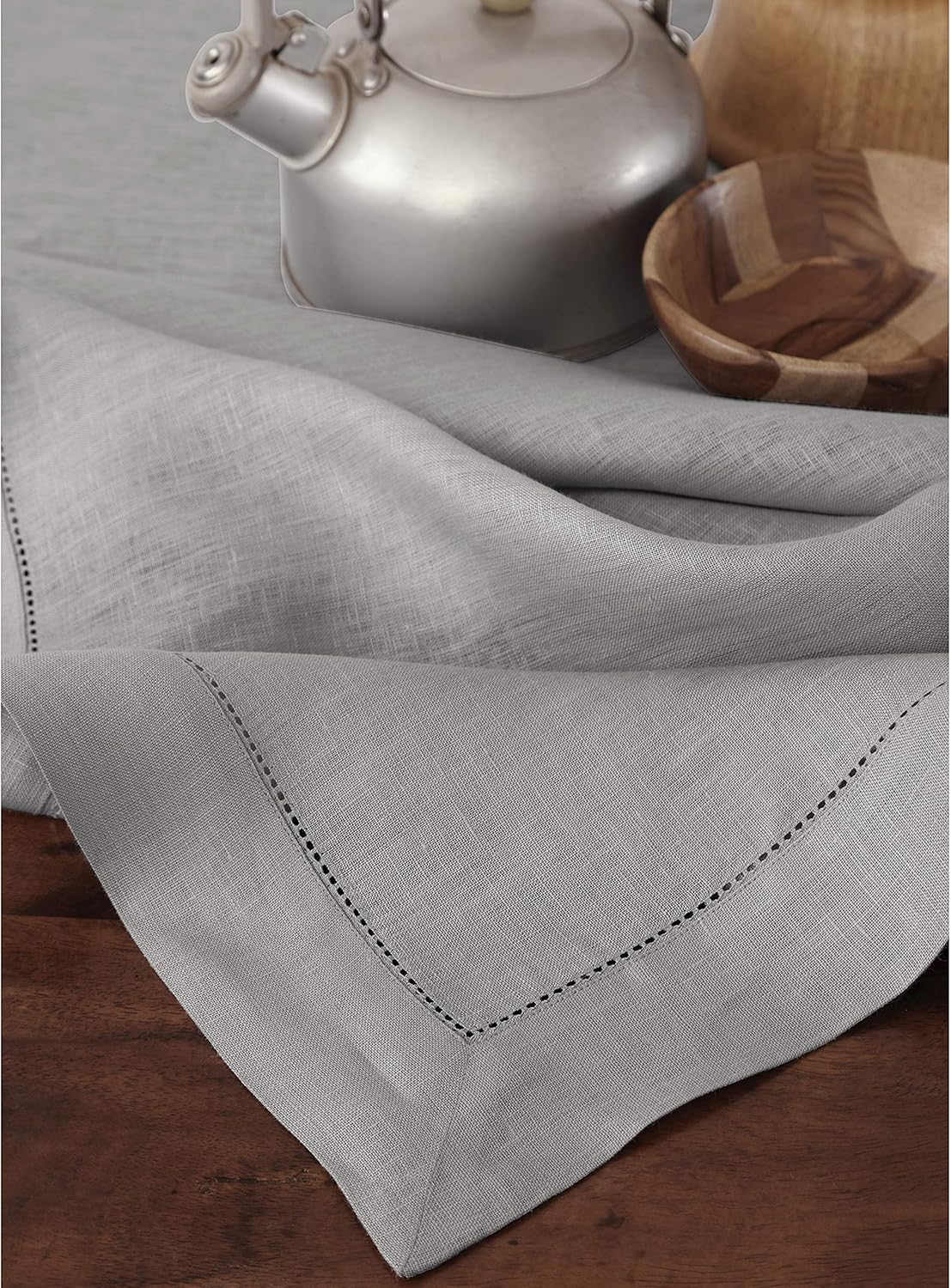 Solino Home Linen Soft Grey Tablecloth 60 x 132 Inch - Classic Hemstitch, 100% Pure Linen Rectangular Tablecloth - Machine Washable Table Cloth for Fall, Autumn, Thanksgiving, Christmas