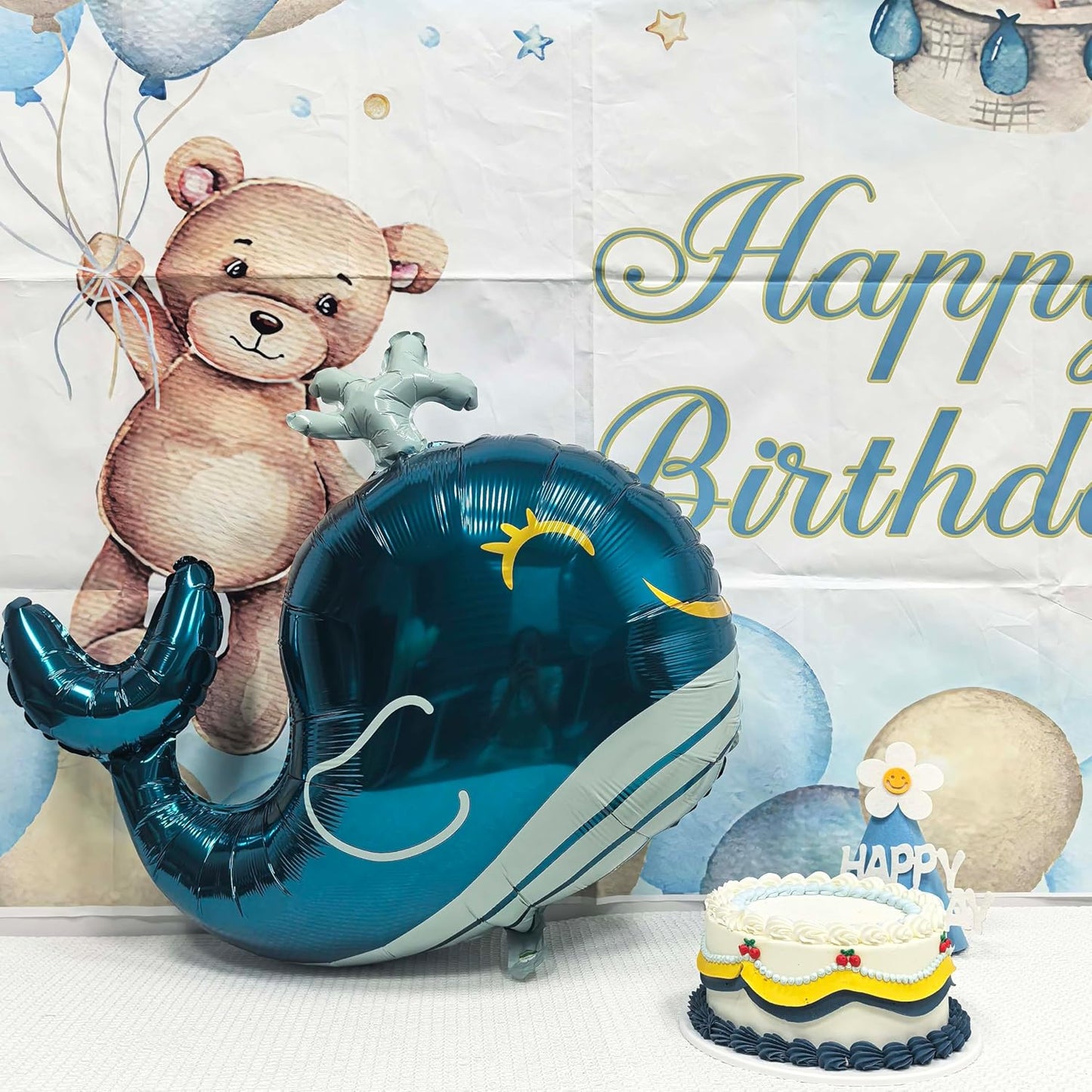 2Pcs Cute Whale Balloons Blue Spouting Whale Shape Mylar Foil Balloon Under The Sea Decorations Ocean Animal Fish Balloons For baby shower party Ocean Birthday Themed Party Decorations