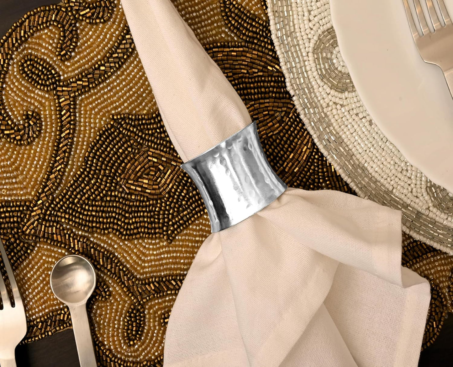 Metal Napkin Rings Set of 12 - Silver Drum-Shaped Handcrafted Serviette Holders for Dinners, Holidays, Weddings, Family Gatherings - Elegant Aluminum Table Decor for Everyday Use - ALPHA Living HOME