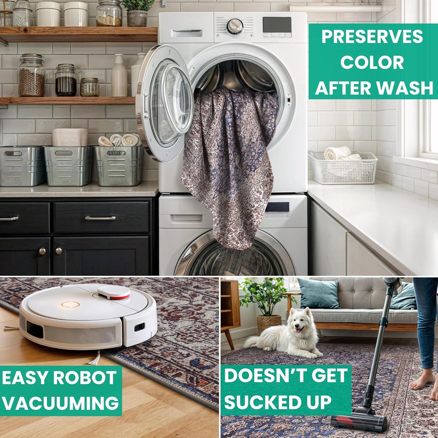 Bloom Rugs Washable Non-Slip 8' x 10' Rug - Dark Blue/Beige Traditional Medallion Area Rug for Living Room, Bedroom, Dining Room, and Kitchen - Exact Size: 8' x 10'