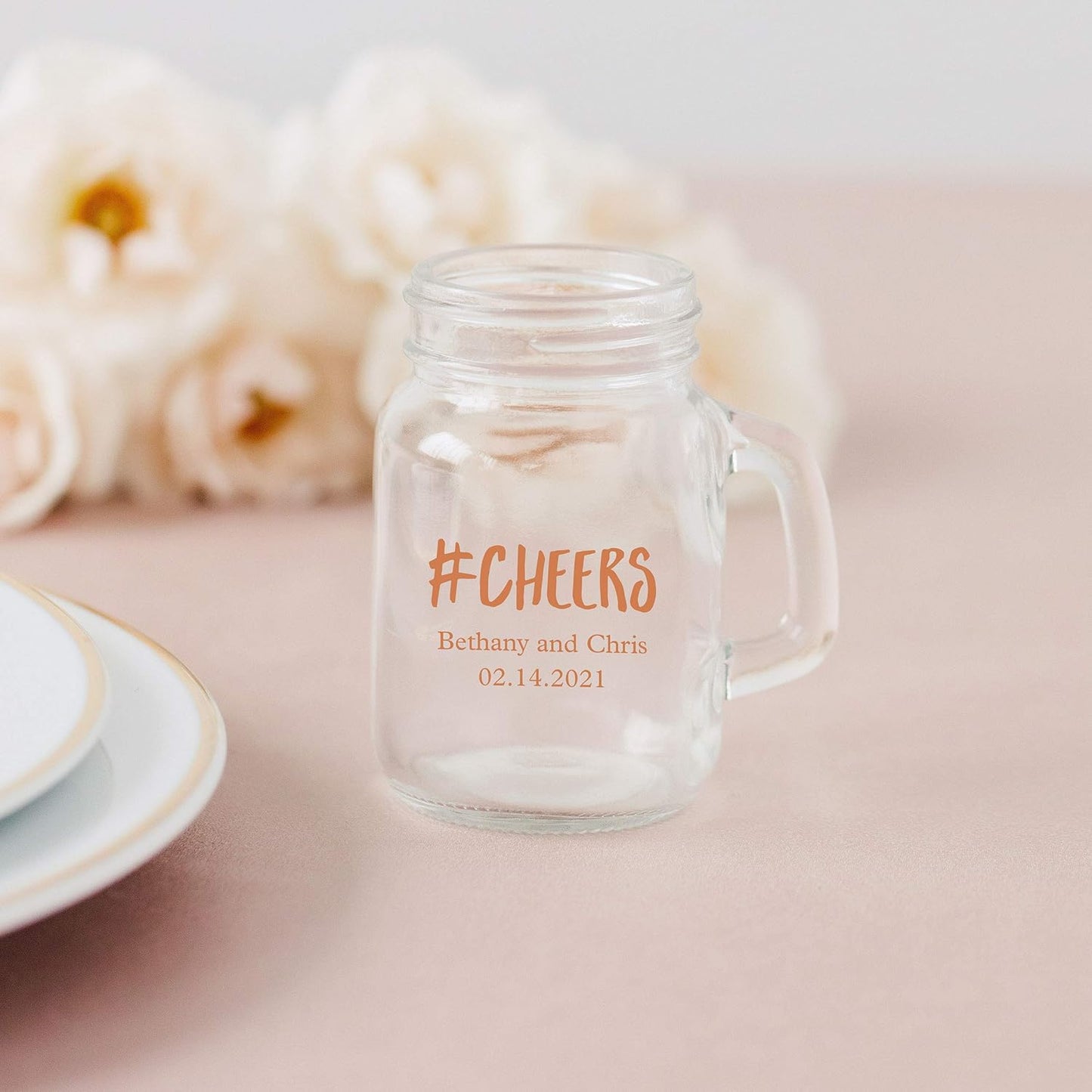 WEDDINGSTAR Personalized 4oz Mini Mason Jar Shot Glass Customizable Full Color Print - 24 pack
