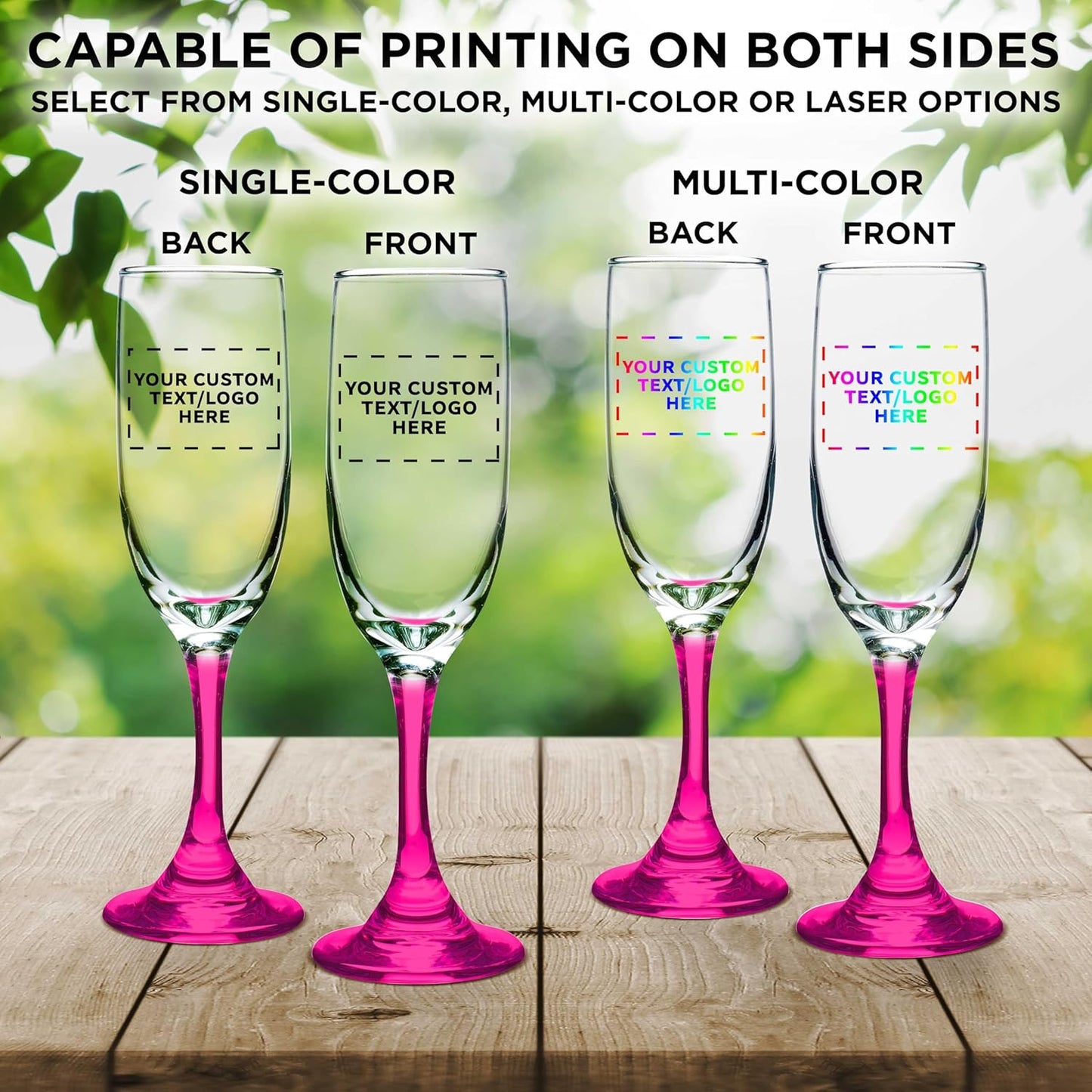 DISCOUNT PROMOS Custom Premiere Champagne Flutes 6.25 oz. Set of 100, Personalized Bulk Pack - Elegant Drinkware for Weddings, Events, & Promotional Gifts - Pink