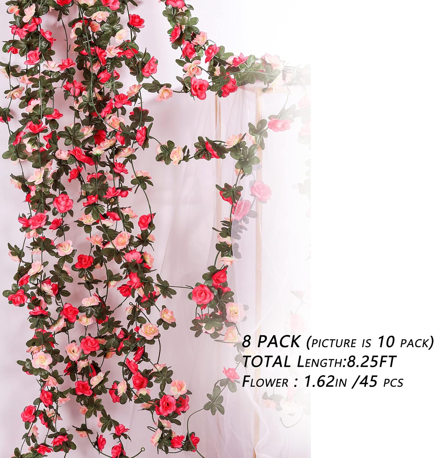 Miracliy 16 Pack 131 FT Flower Garland Decorations Plastic Artificial Flowers for Wedding Decoration Photo Booth Backdrop