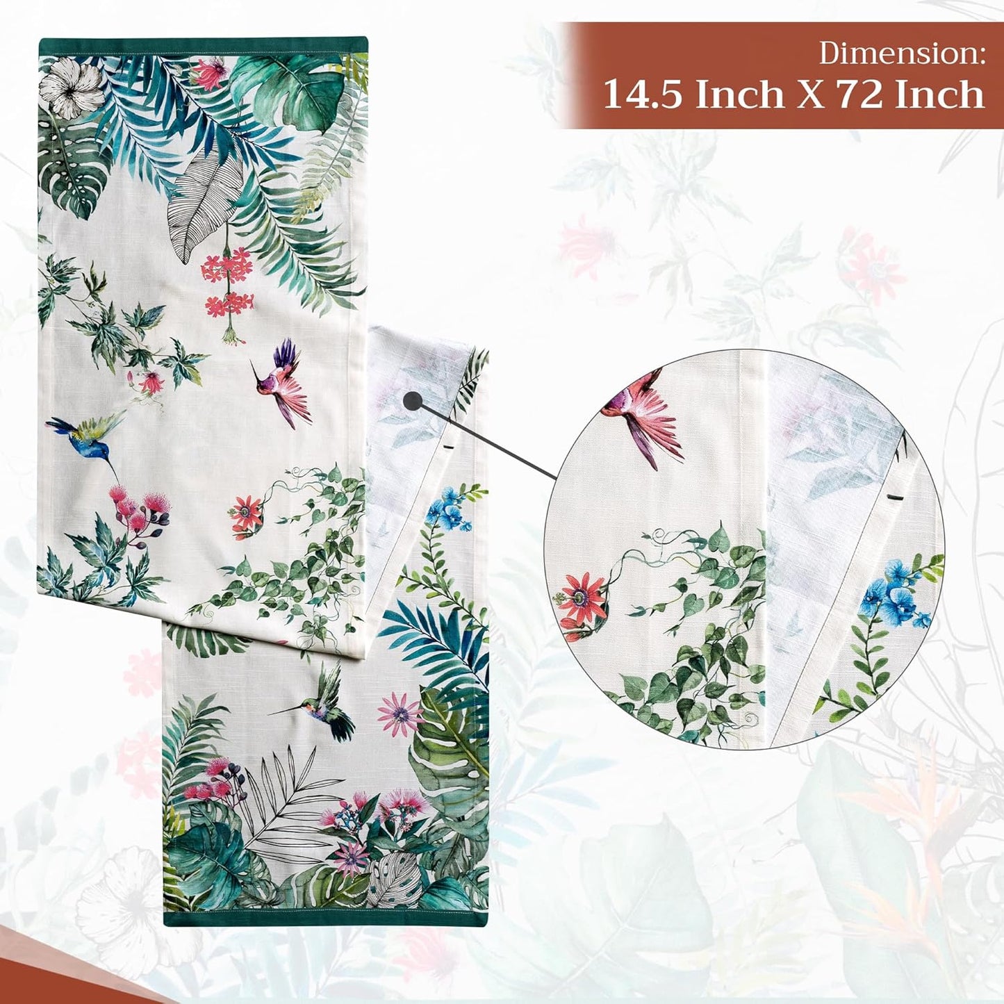 Maison d' Hermine Table Runner 100% Cotton Single Layer Table Runners 72 inches Long Decorative for Home Kitchen Dining Party Baby Shower Wedding Bridal Shower Spring Summer (Tropiques, 14.50" x 72")