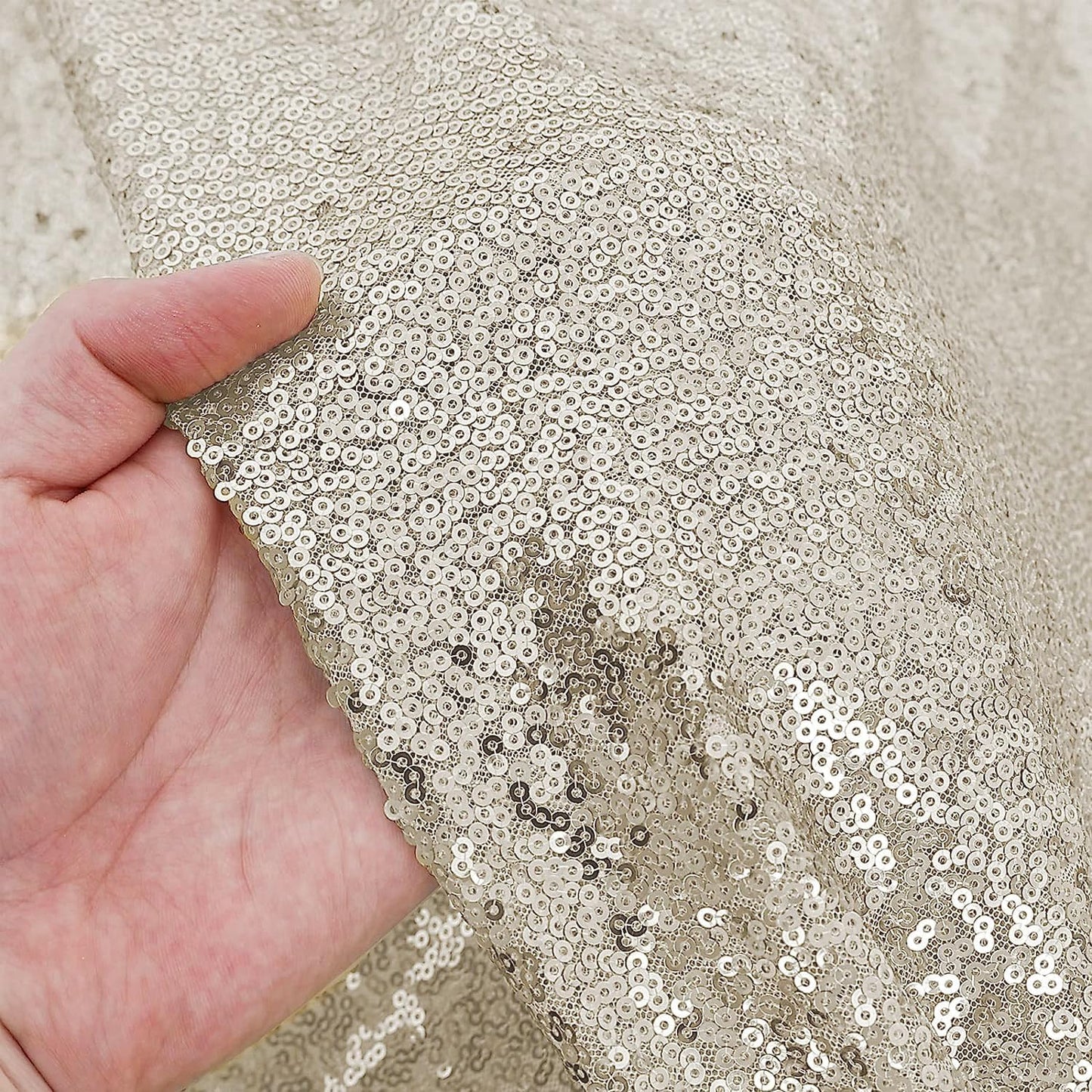 Square Champagne Sequin Tablecloth- 50x50 inch, Seamless Sparkle and Glitter Party Table Cloth, Shiny&Elegant Table Overlays for Wedding Birthday Ceremony Prom Decorations