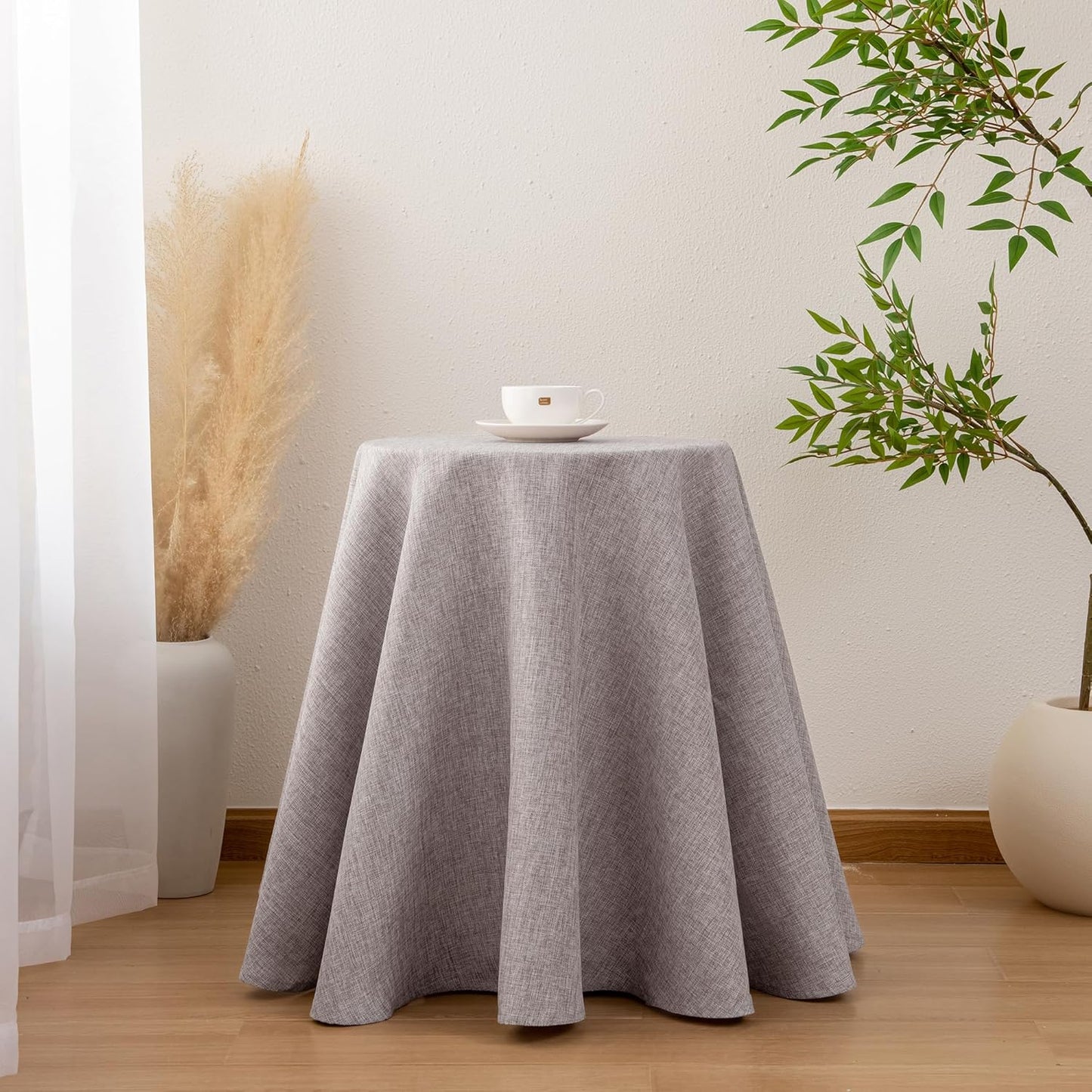 Hiasan Round Linen Tablecloth 108 Inch - Wrinkle and Stain Resistant Washable Polyester Fabric Table Cloth for Dining Room Kitchen Party, Stone