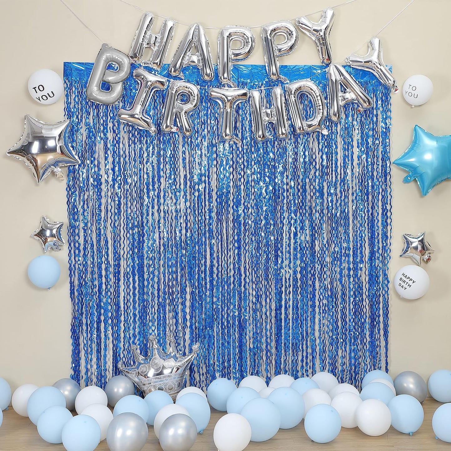 4 Pack Navy Blue Wavy Foil Fringe Curtains Party Decorations - 3.3 ft x 6.6 ft Streamer Tinsel Curtain Party Photo Backdrops for Birthday Party