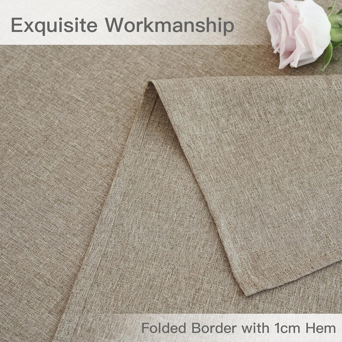 maxmill Linen Textured Rectangular Tablecloth Water Resistant Wrinkle Free Spill-Proof Stain Proof Table Cloth for Dining Room Decoration, Banquet Party Wedding Holiday Dinner, 60 x 84 Inch, Mocha