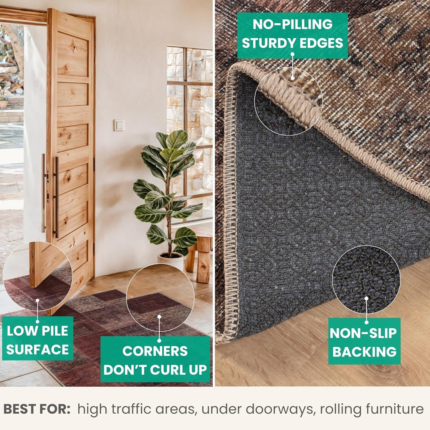 Bloom Rugs Washable Non-Slip 5' x 7' Rug - Red/Brown Traditional Patchwork Area Rug for Living Room, Bedroom, Dining Room, and Kitchen - Exact Size: 5' x 7'