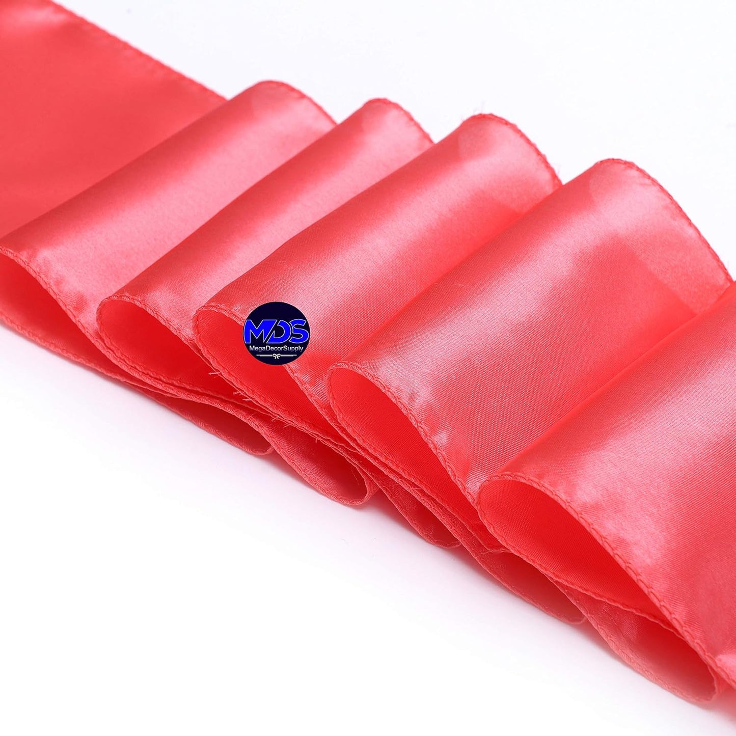 MDS Pack of 50 PCS Satin Chair Sashes Charmeuse Sateen Dining Chair Bows Ribbon Ties Back Sash for Wedding Party Birthday Home Hotel Restaurant Banquet Decoration (7 x 108 Inch, Coral)
