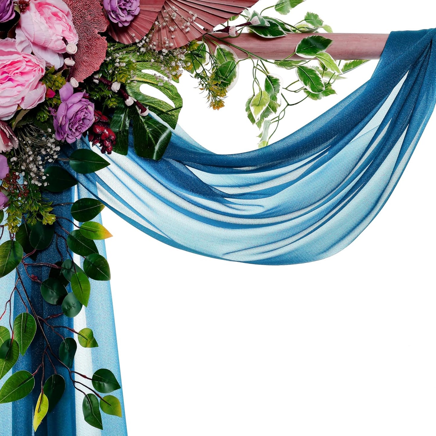 VDS Pack of 2 Panel (30 Inch X 30 Feet) Wedding Arch Draping Fabric Sheer Chiffon Fabric Drapery for Wedding Ceremony Reception Swag Backdrop Canopy Chuppah ARBO Altars Decoration (Dark Teal)
