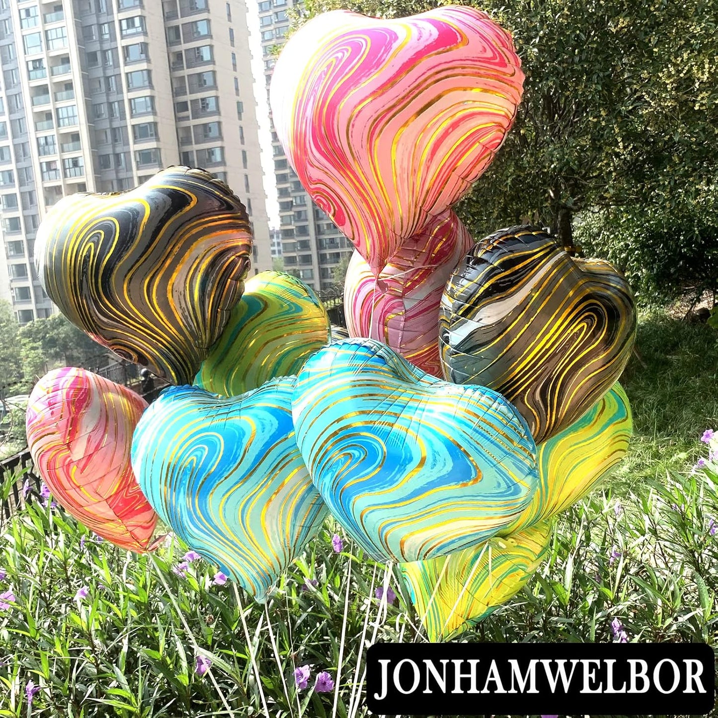 Jonhamwelbor 20Pcs 18 inch Marble Pink Foil Mylar Heart Shape Balloons Decorations Valentines Birthday Wedding Baby Shower Party (Marble Pink)
