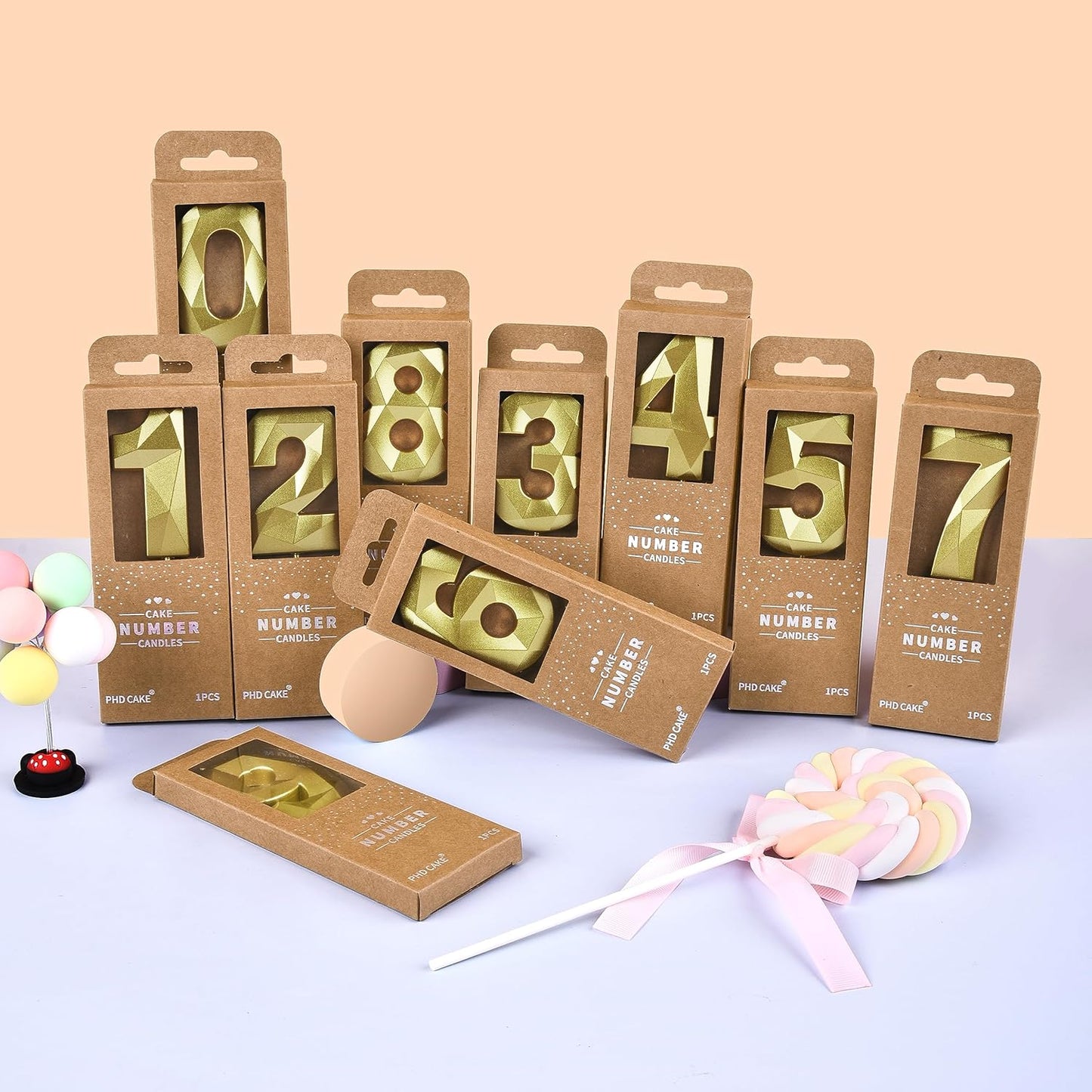 PHD CAKE 2.76 Inch Crystal Gold 9 Number Birthday Candles, Gold Cake Candles for Party Celebration