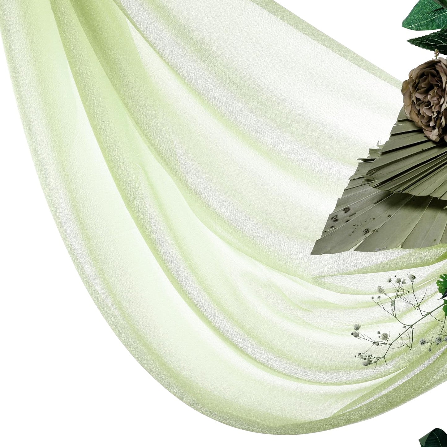 VDS Pack of 2 Panel (30 Inch X 50 Feet) Wedding Arch Draping Fabric Sheer Chiffon Fabric Drapery for Wedding Ceremony Reception Swag Backdrop Canopy Chuppah ARBO Altars Decoration (Sage Green)